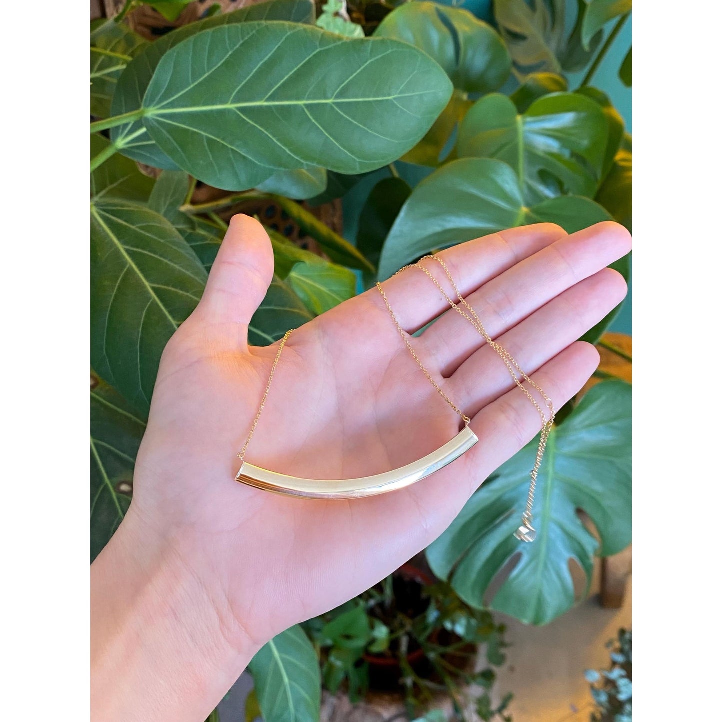 Vintage 14k Yellow Gold Curved Tube Rolo Chain Necklace - 18.5 inches