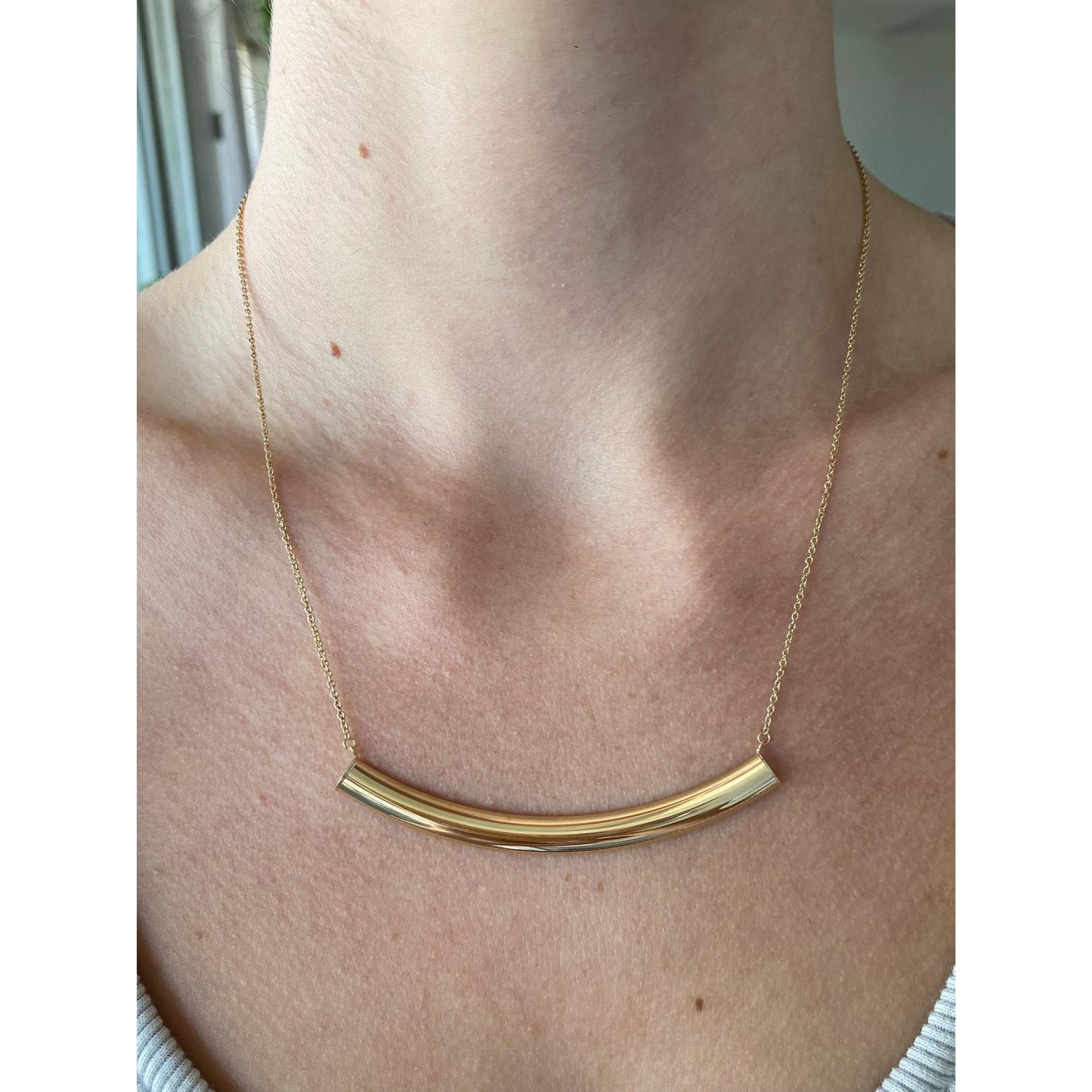 Vintage 14k Yellow Gold Curved Tube Rolo Chain Necklace - 18.5 inches