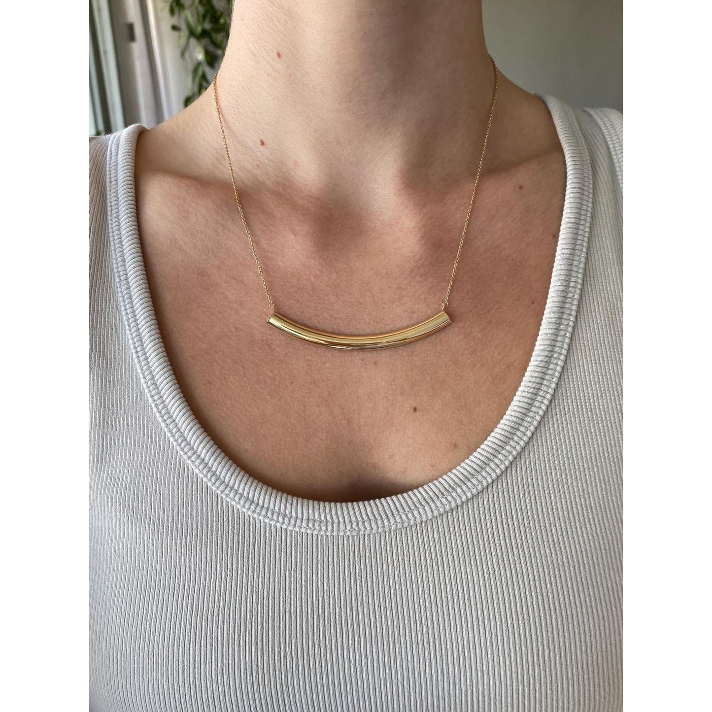 Vintage 14k Yellow Gold Curved Tube Rolo Chain Necklace - 18.5 inches