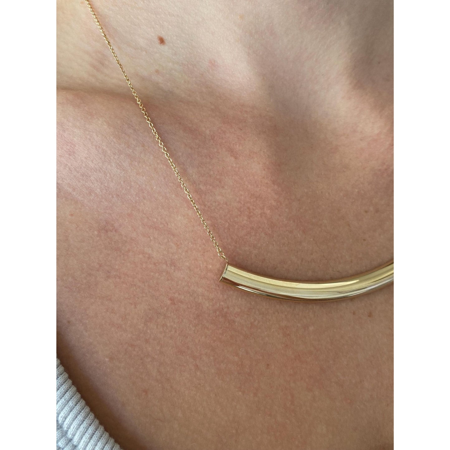 Vintage 14k Yellow Gold Curved Tube Rolo Chain Necklace - 18.5 inches