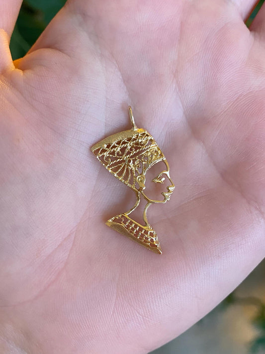 Vintage Solid 14k Yellow Gold Nefertiti Charm
