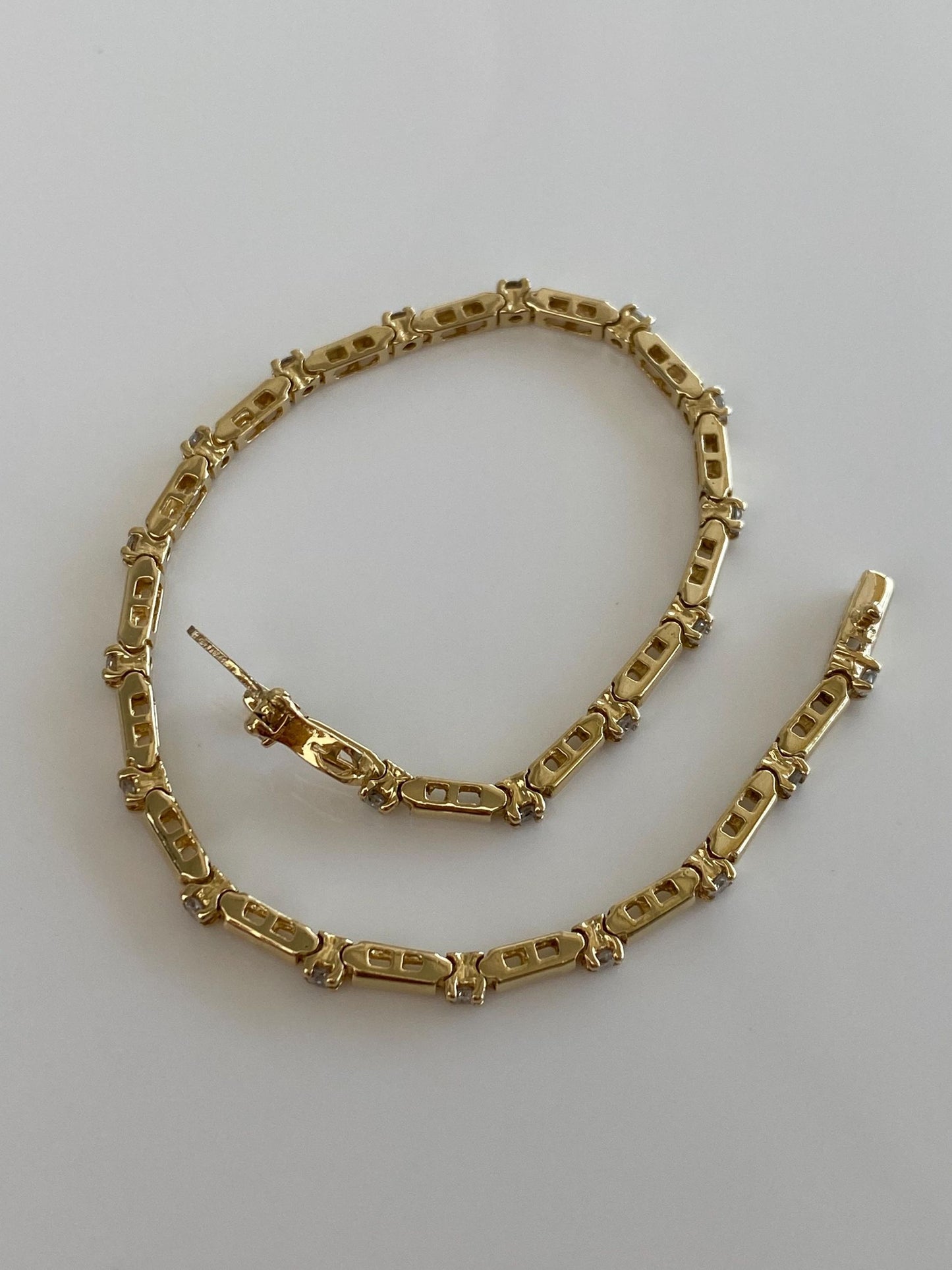 Vintage Solid 14k Yellow Gold Diamond Bar Link Bracelet - 8 Inches