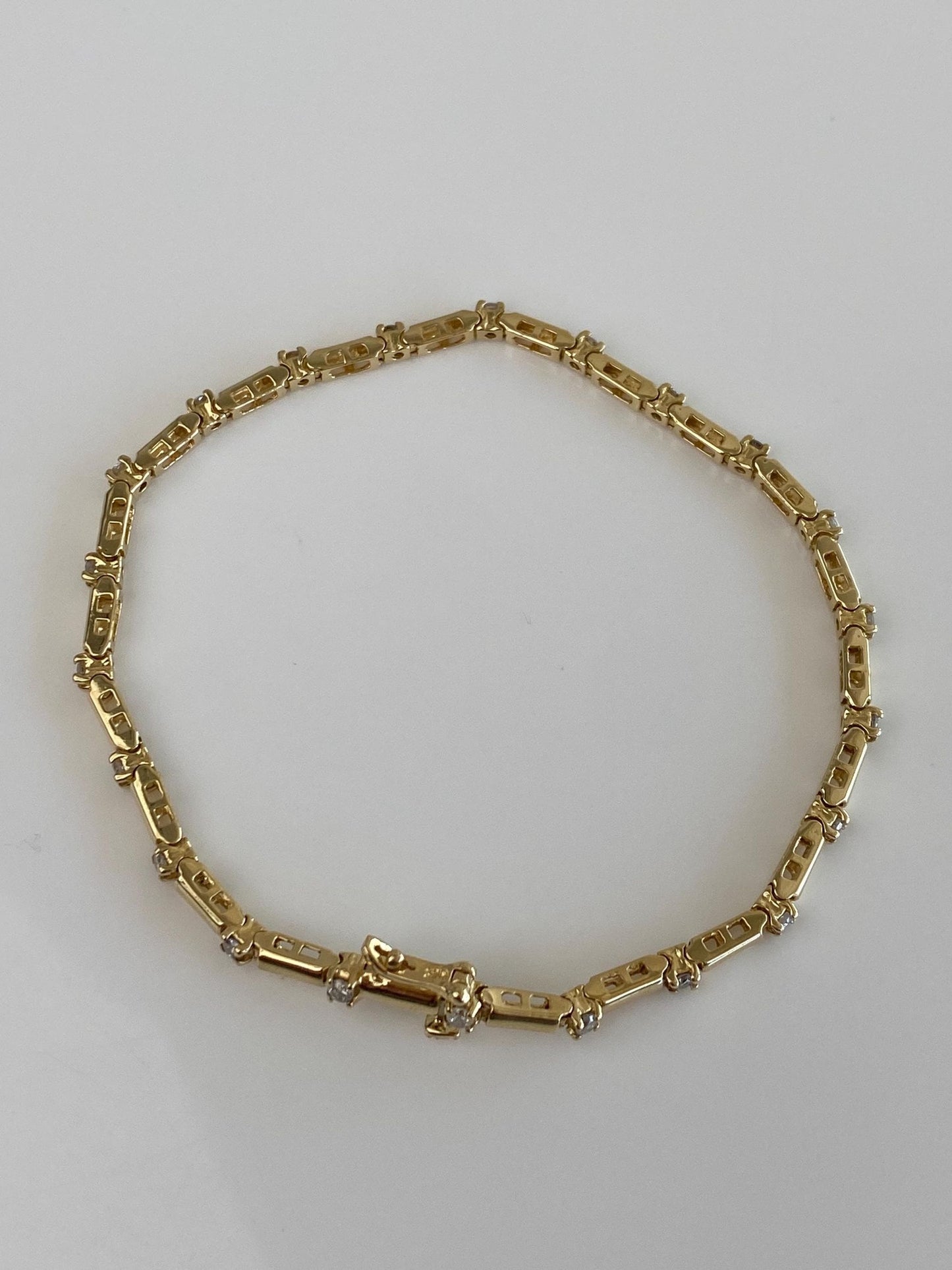 Vintage Solid 14k Yellow Gold Diamond Bar Link Bracelet - 8 Inches