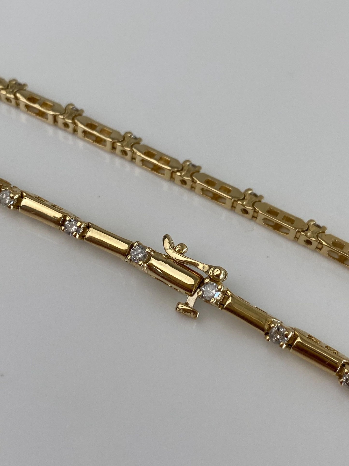 Vintage Solid 14k Yellow Gold Diamond Bar Link Bracelet - 8 Inches