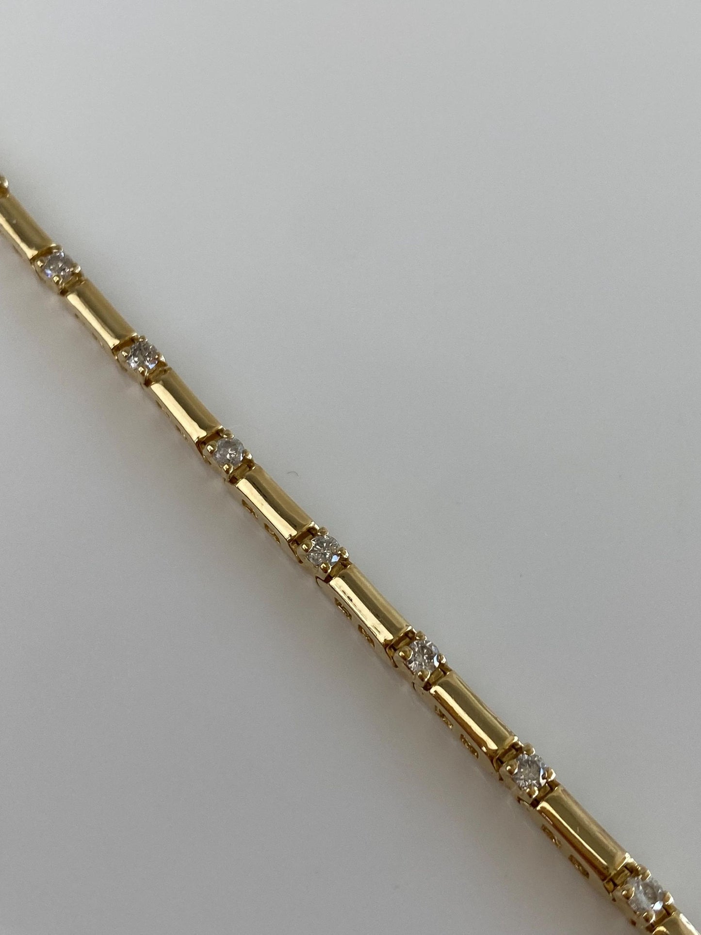 Vintage Solid 14k Yellow Gold Diamond Bar Link Bracelet - 8 Inches