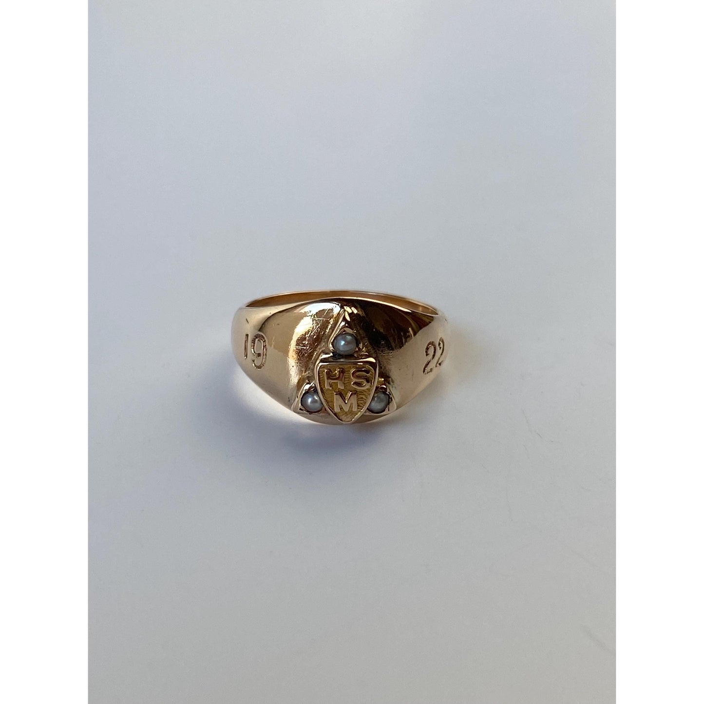 Vintage Solid 10k Rosey Gold Seed Pearl 1922 Class Ring - Size 3