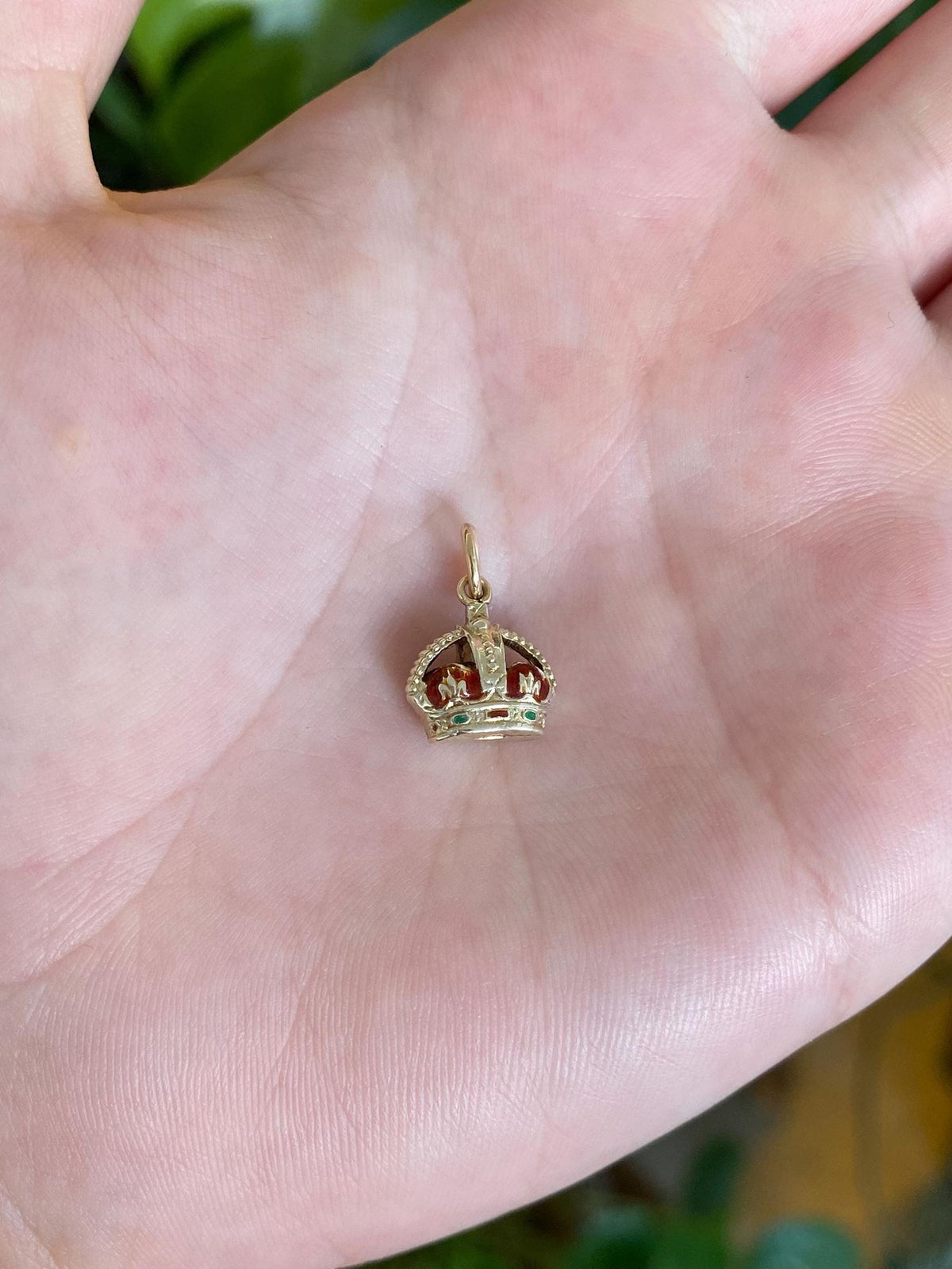 Vintage 9k Yellow Gold Red Enamel Crown Charm