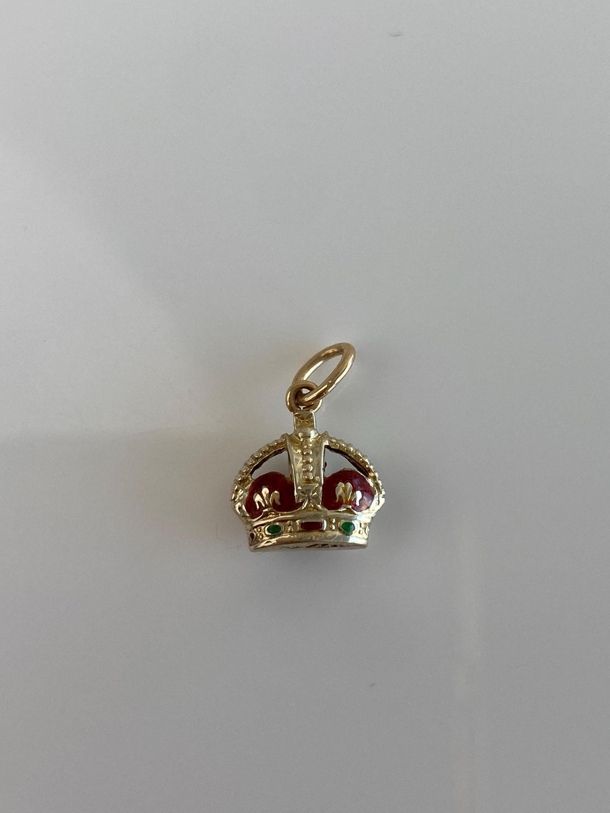 Vintage 9k Yellow Gold Red Enamel Crown Charm