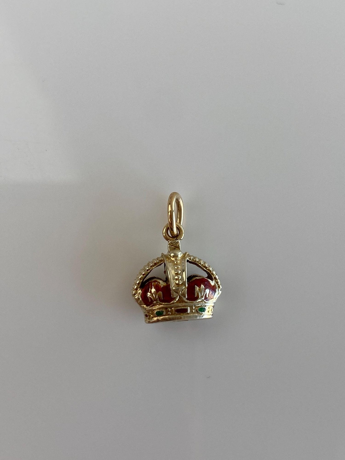 Vintage 9k Yellow Gold Red Enamel Crown Charm