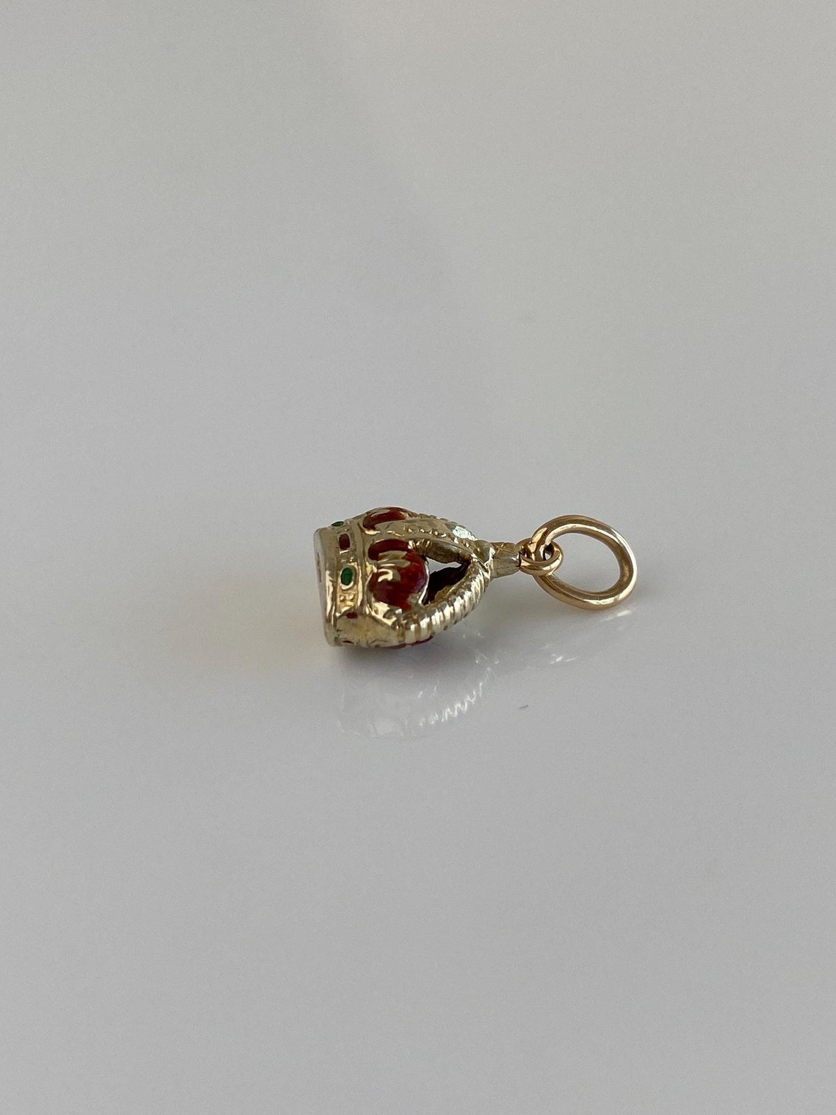 Vintage 9k Yellow Gold Red Enamel Crown Charm