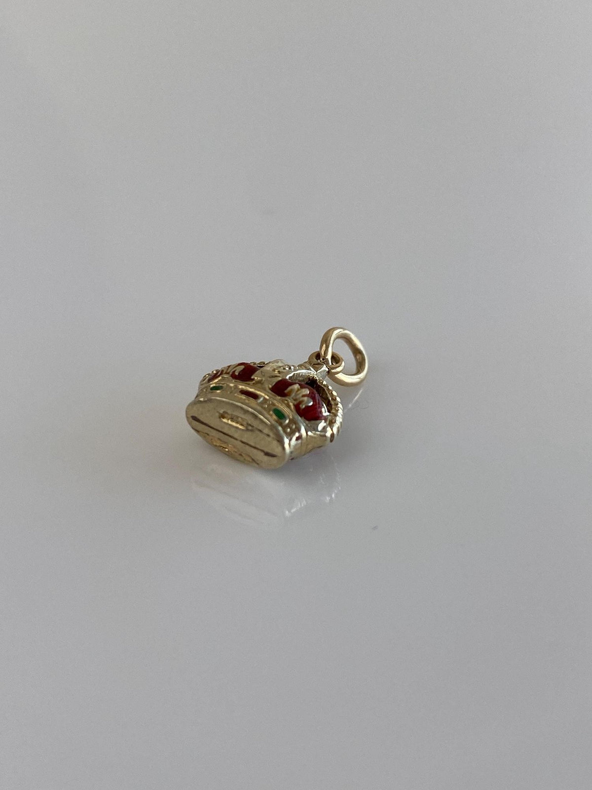 Vintage 9k Yellow Gold Red Enamel Crown Charm