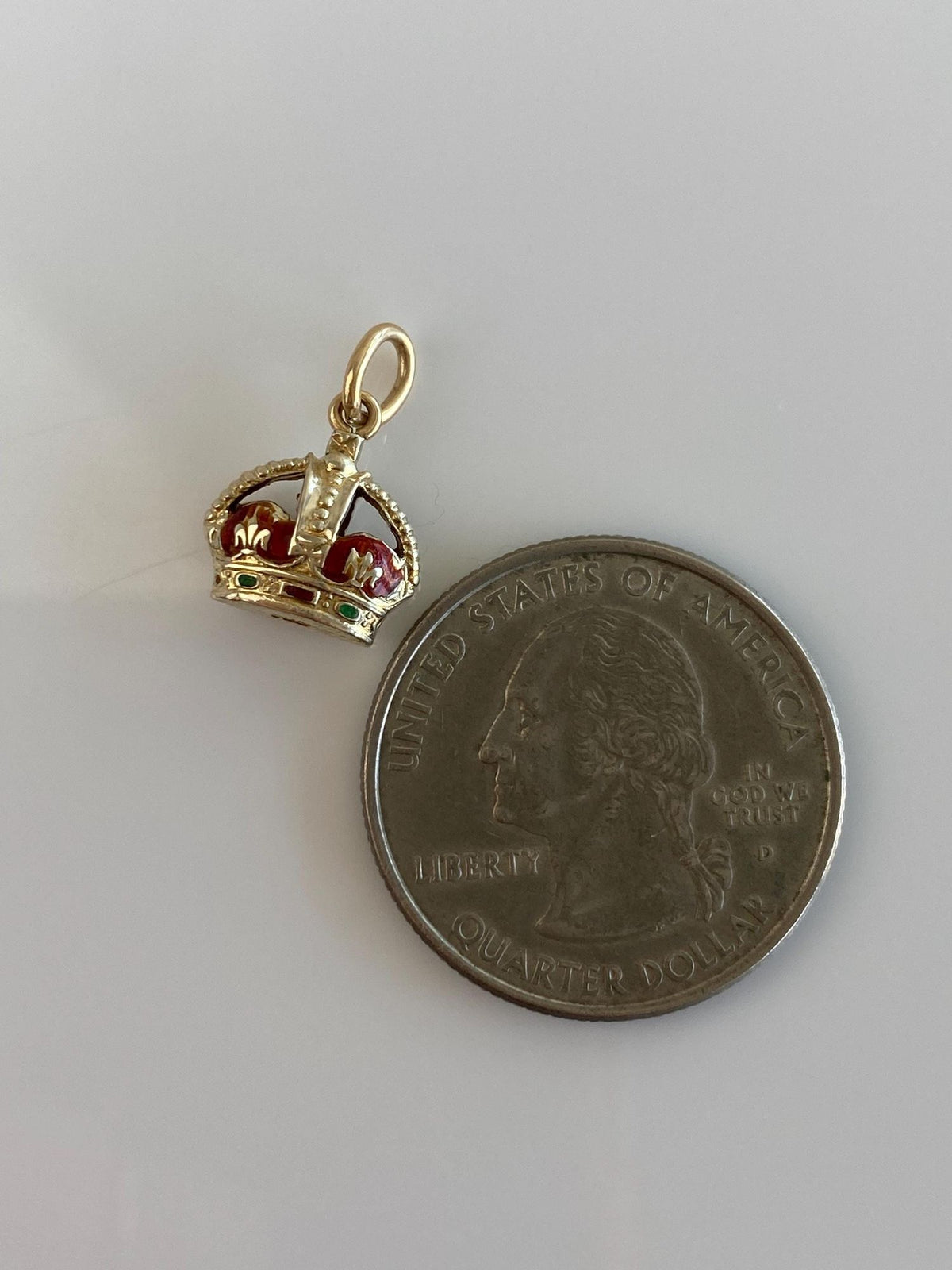 Vintage 9k Yellow Gold Red Enamel Crown Charm