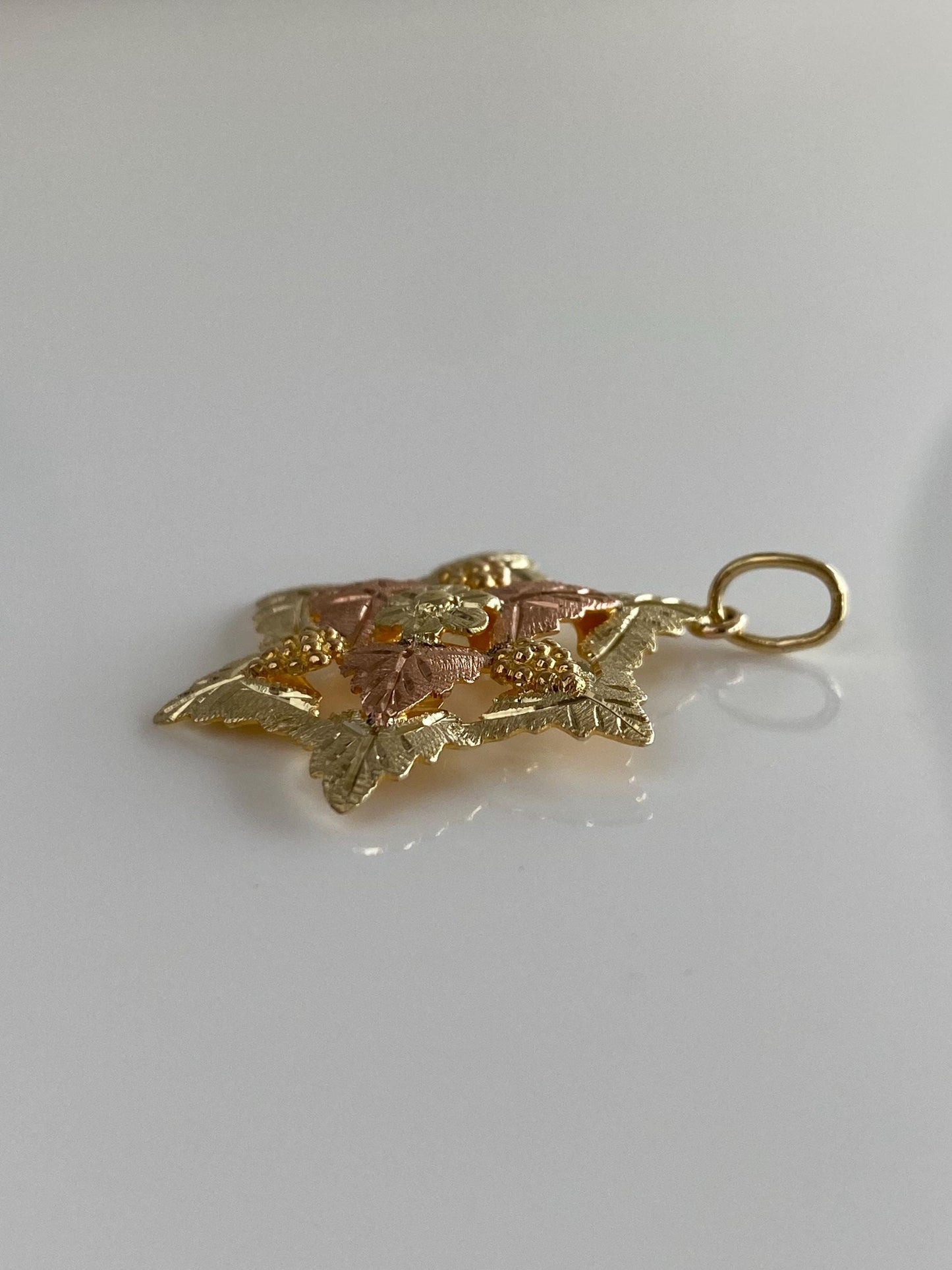 Vintage Solid 10k & 12k Black Hills Gold Grape Leaves Charm