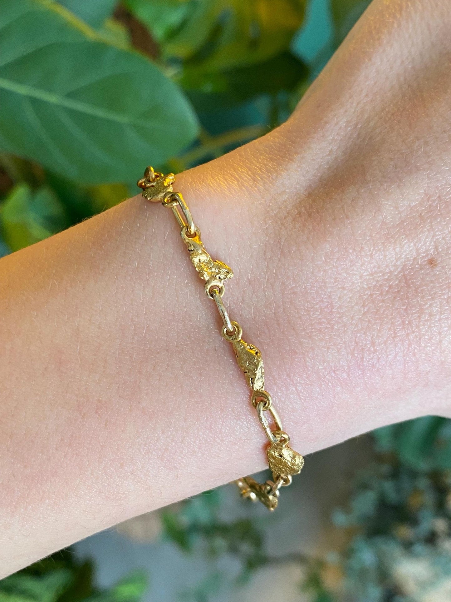 Vintage Solid 14k & 21k Yellow Gold Nugget Link Bracelet - 6.75 inches