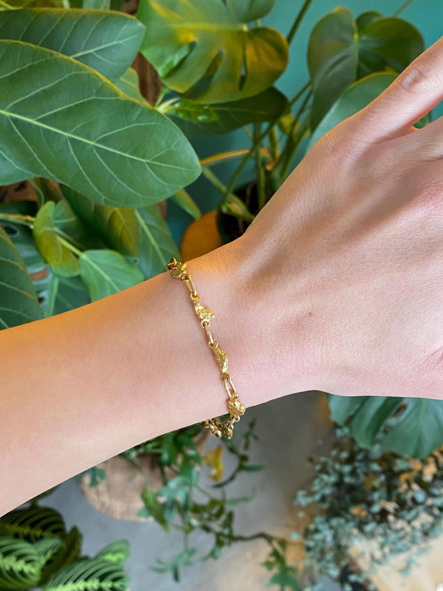 Vintage Solid 14k & 21k Yellow Gold Nugget Link Bracelet - 6.75 inches