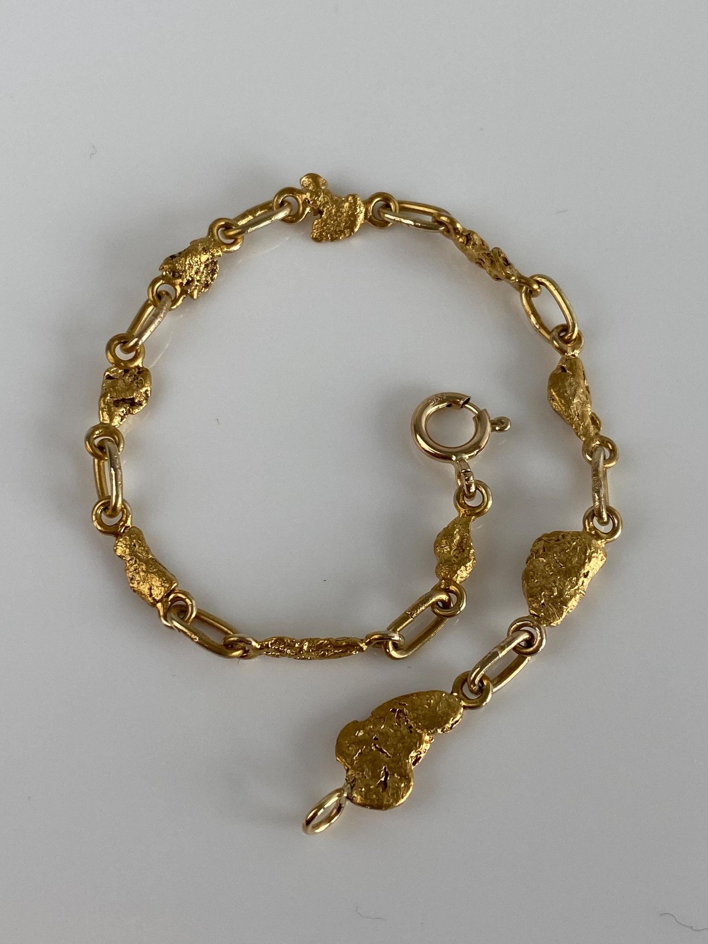 Vintage Solid 14k & 21k Yellow Gold Nugget Link Bracelet - 6.75 inches