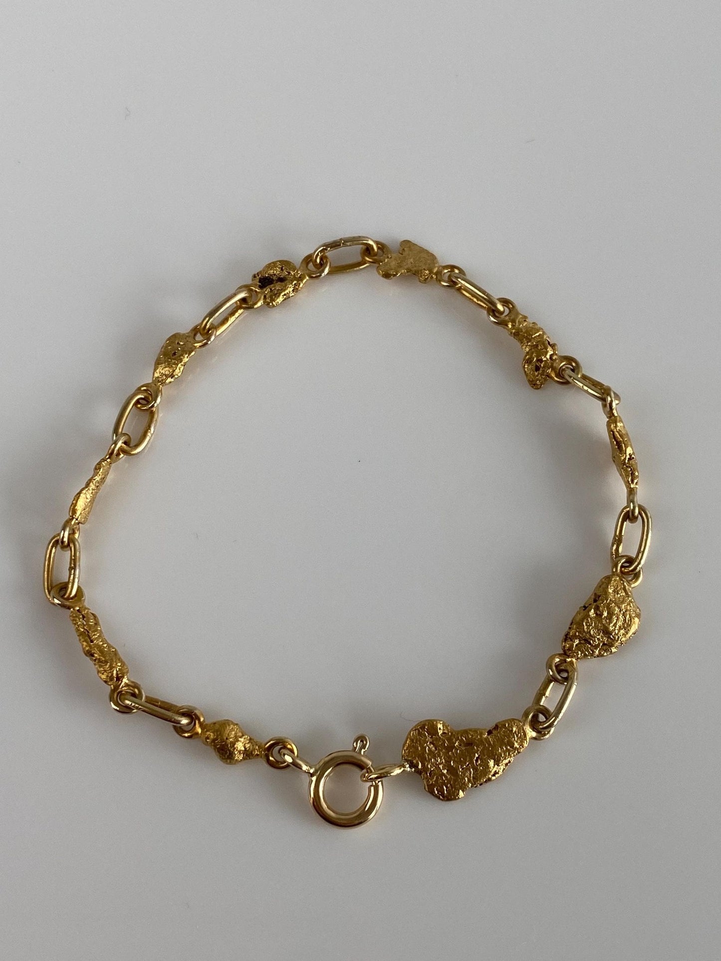 Vintage Solid 14k & 21k Yellow Gold Nugget Link Bracelet - 6.75 inches