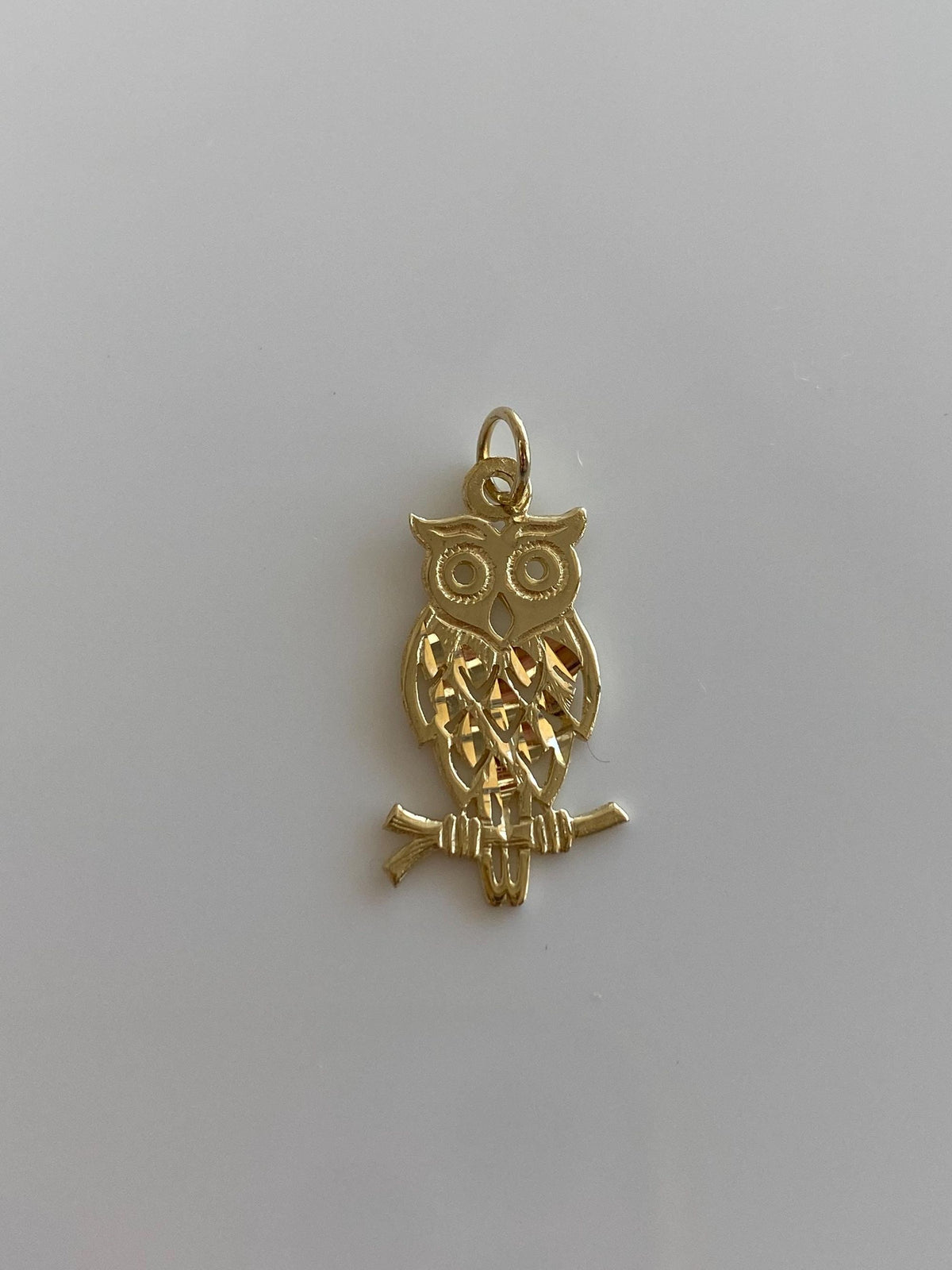 Vintage Solid 14k Yellow Gold Diamond Cut Owl Charm