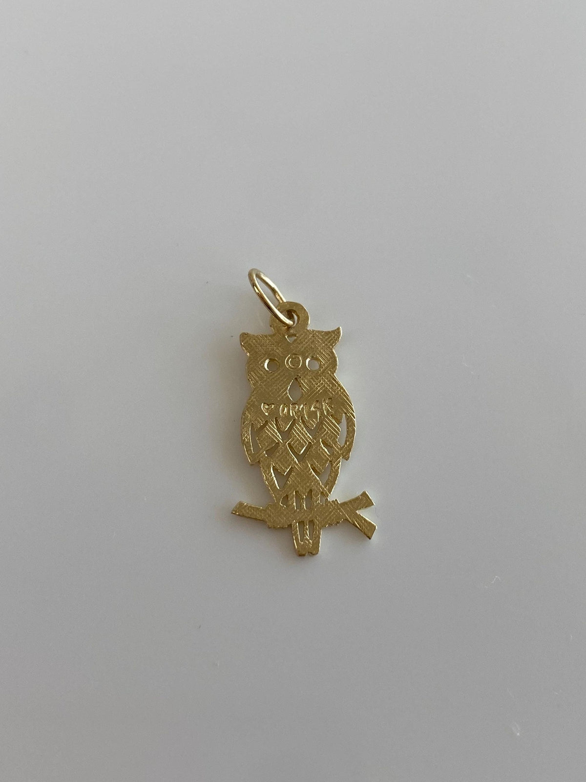 Vintage Solid 14k Yellow Gold Diamond Cut Owl Charm