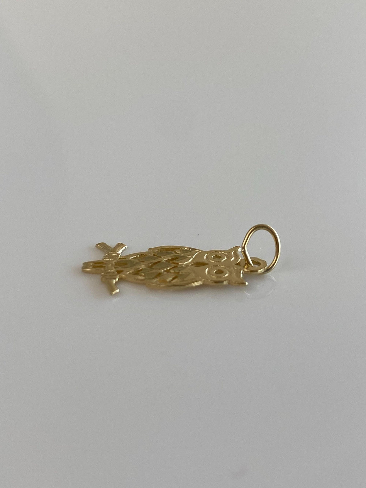 Vintage Solid 14k Yellow Gold Diamond Cut Owl Charm