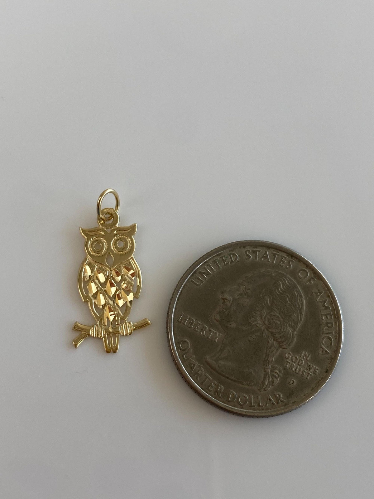 Vintage Solid 14k Yellow Gold Diamond Cut Owl Charm