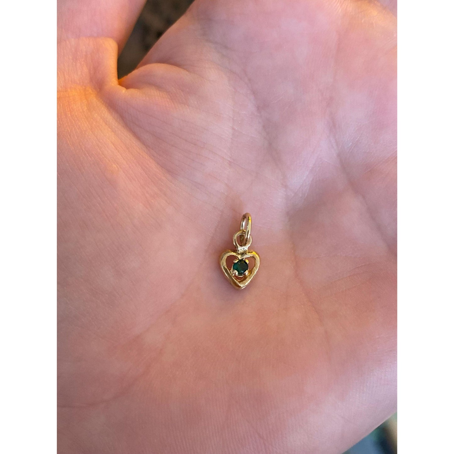 Vintage Solid 10k Yellow Gold Little Emerald Heart Charm
