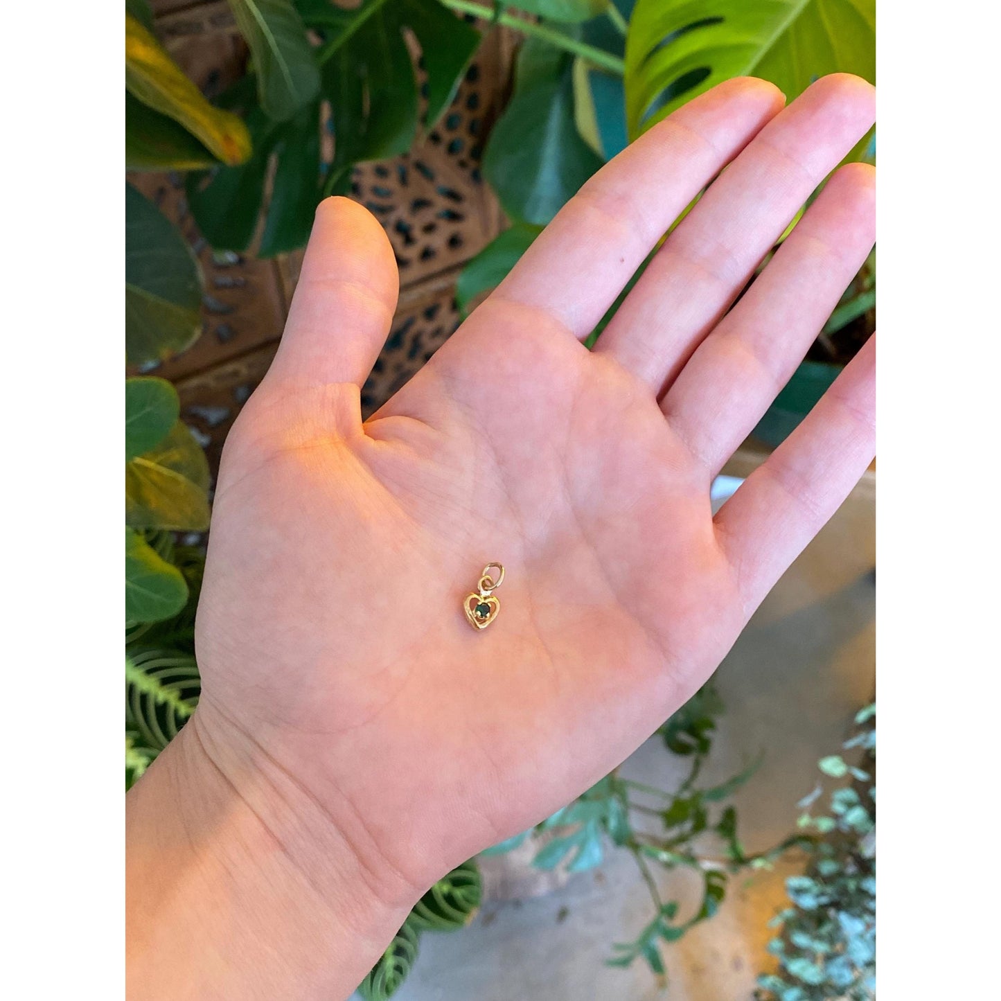 Vintage Solid 10k Yellow Gold Little Emerald Heart Charm