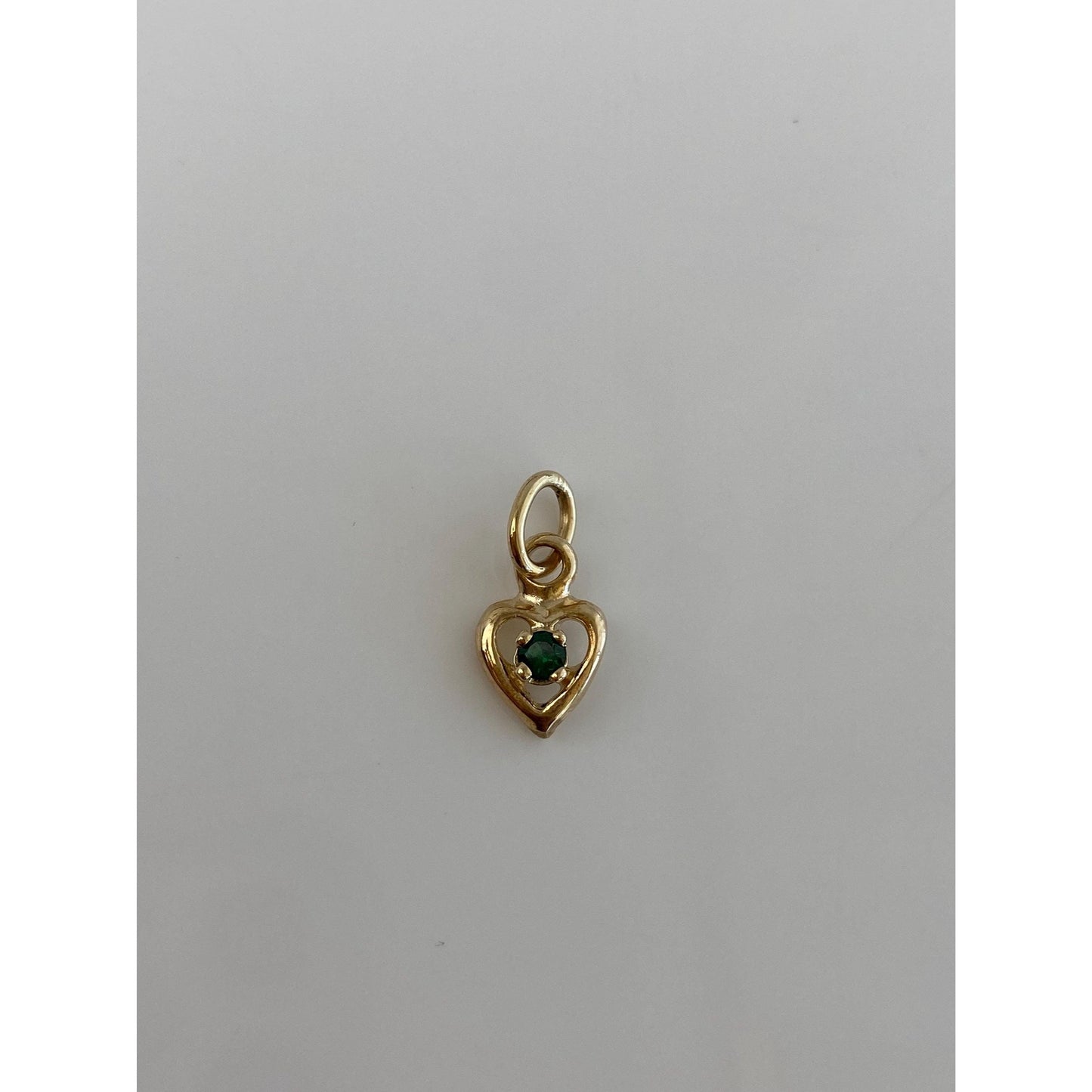 Vintage Solid 10k Yellow Gold Little Emerald Heart Charm