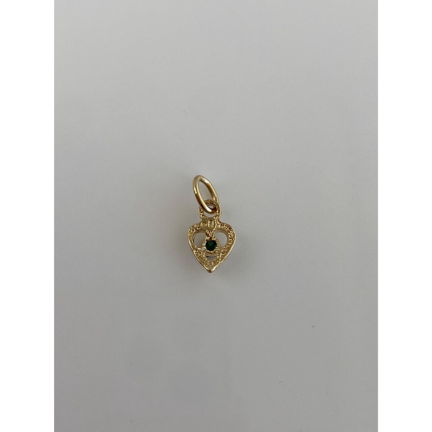 Vintage Solid 10k Yellow Gold Little Emerald Heart Charm