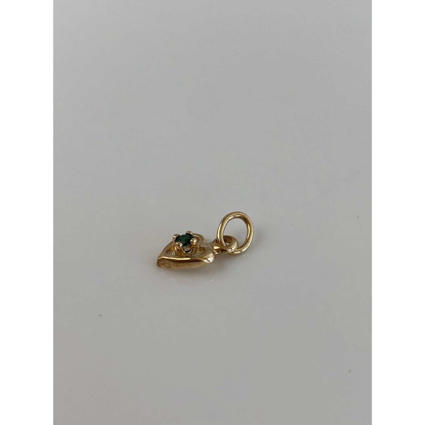 Vintage Solid 10k Yellow Gold Little Emerald Heart Charm
