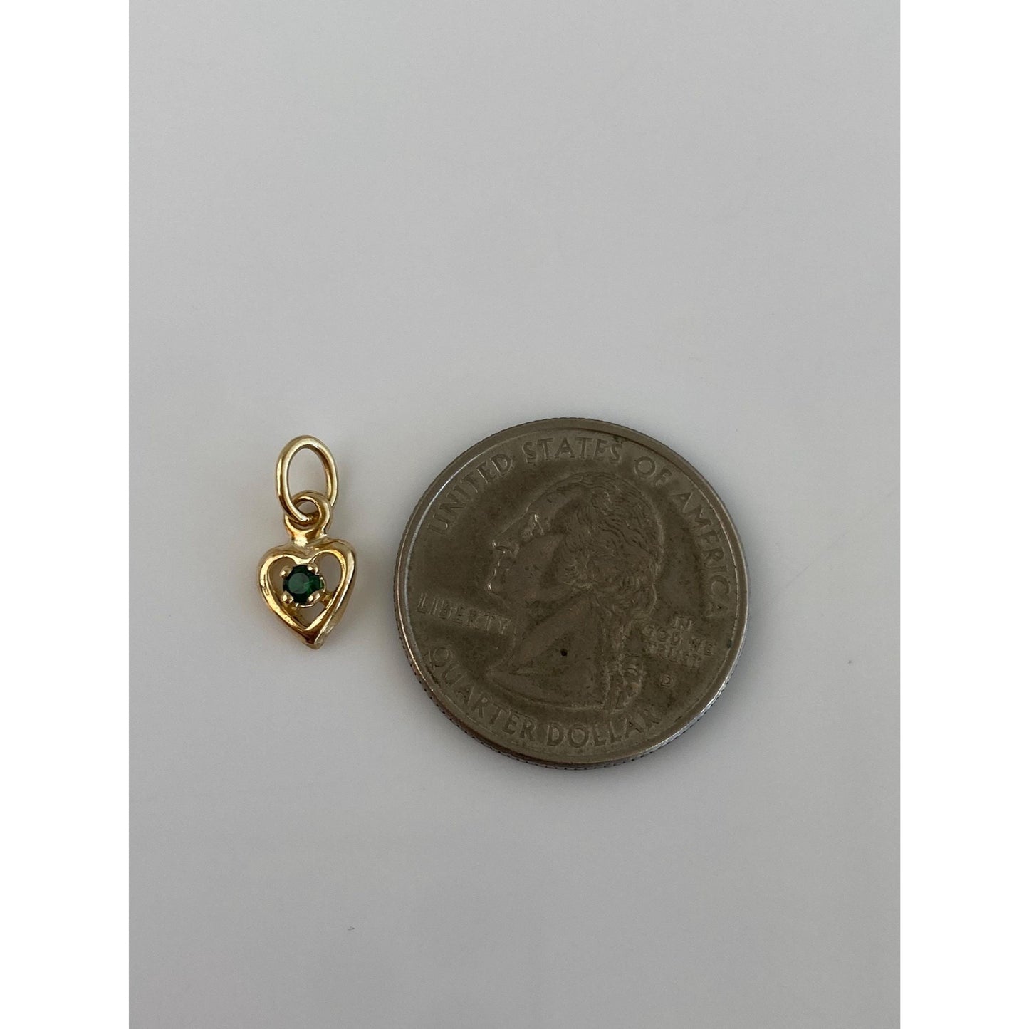 Vintage Solid 10k Yellow Gold Little Emerald Heart Charm