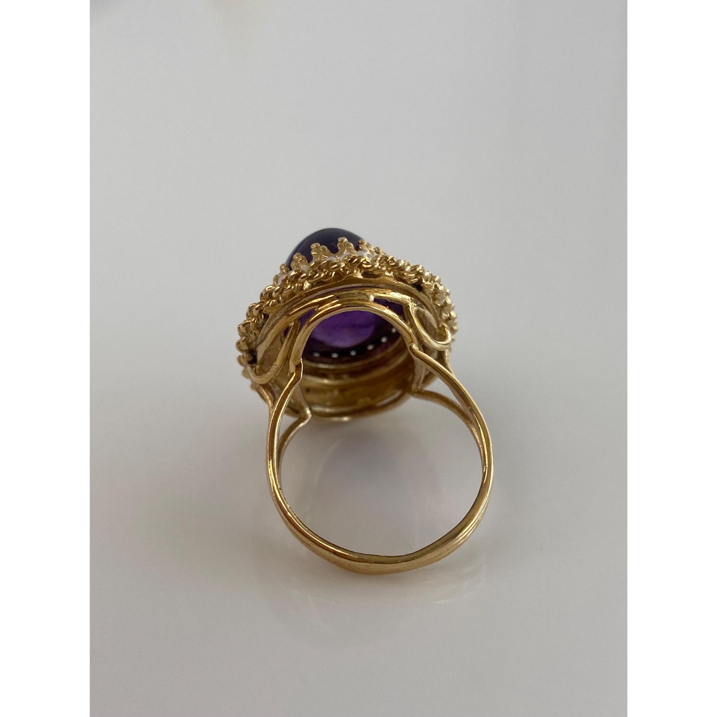 Vintage Solid 14k Yellow Gold Amethyst Seed Pearl Halo Ring - Size 7.75