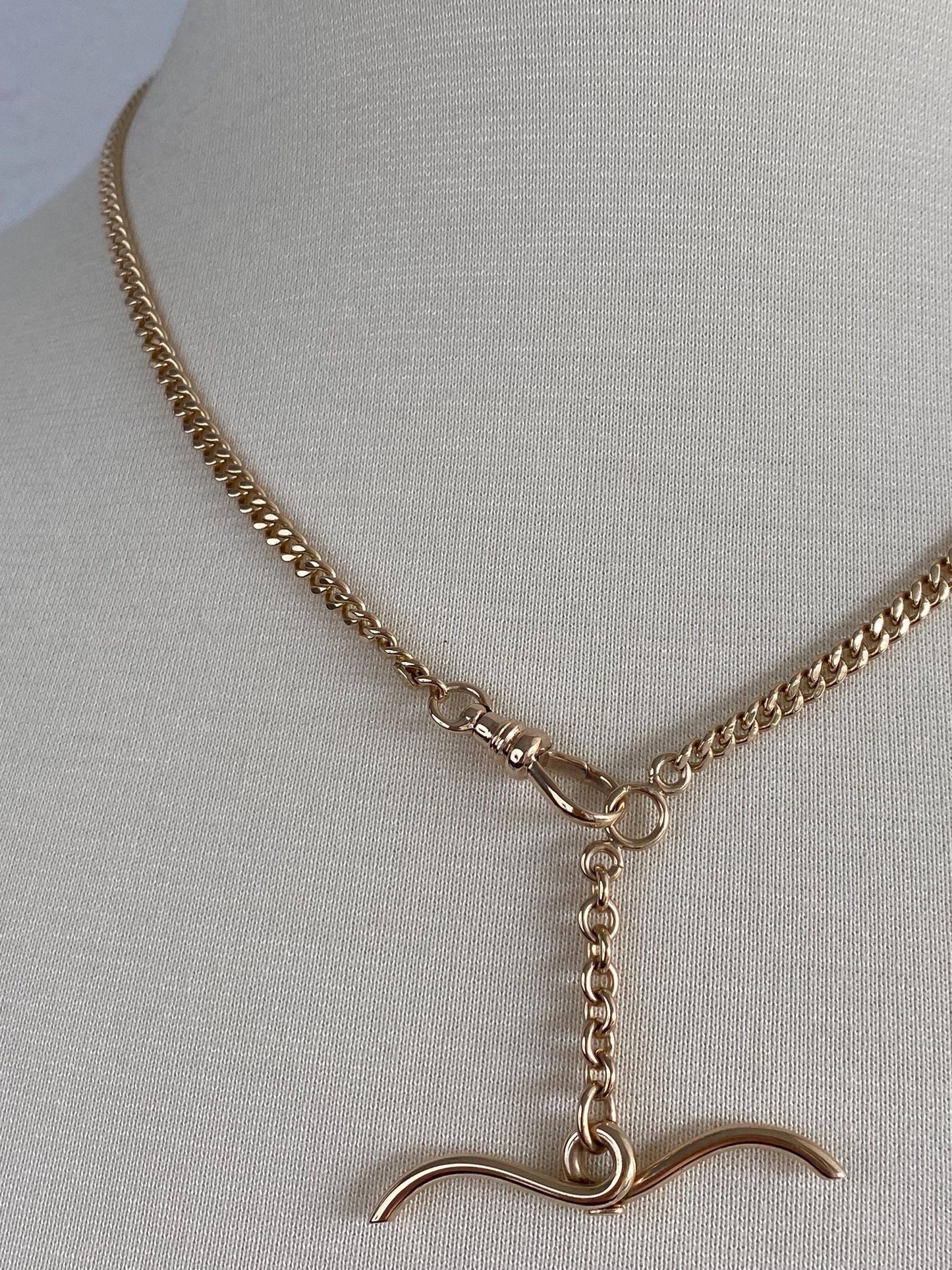 Vintage Solid 14k Yellow Gold Curb Chain Pocket Watch Necklace - 19 inches
