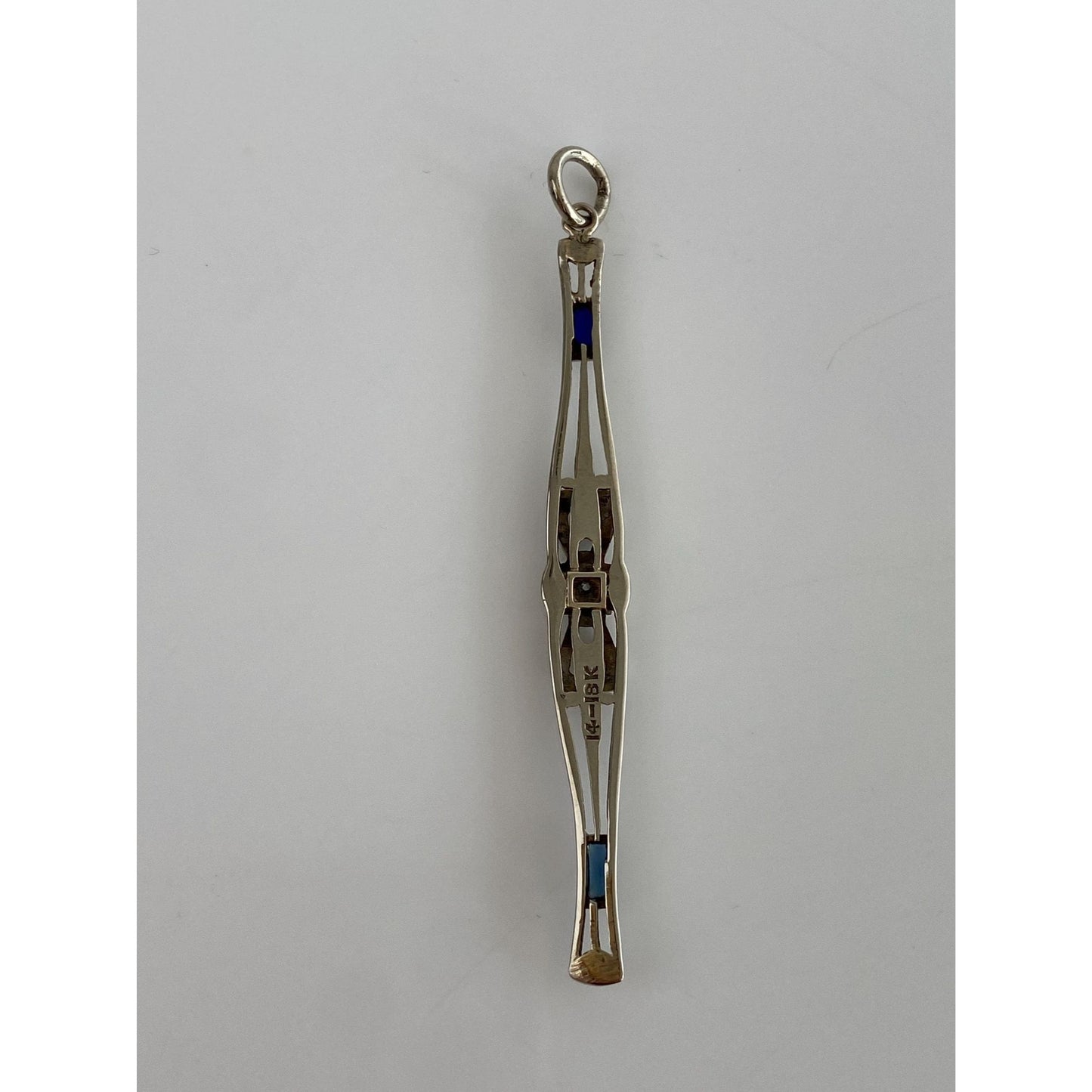 Vintage Solid 14k White Gold Diamond Blue Sapphire Art Deco Bar Pin Conversion Charm