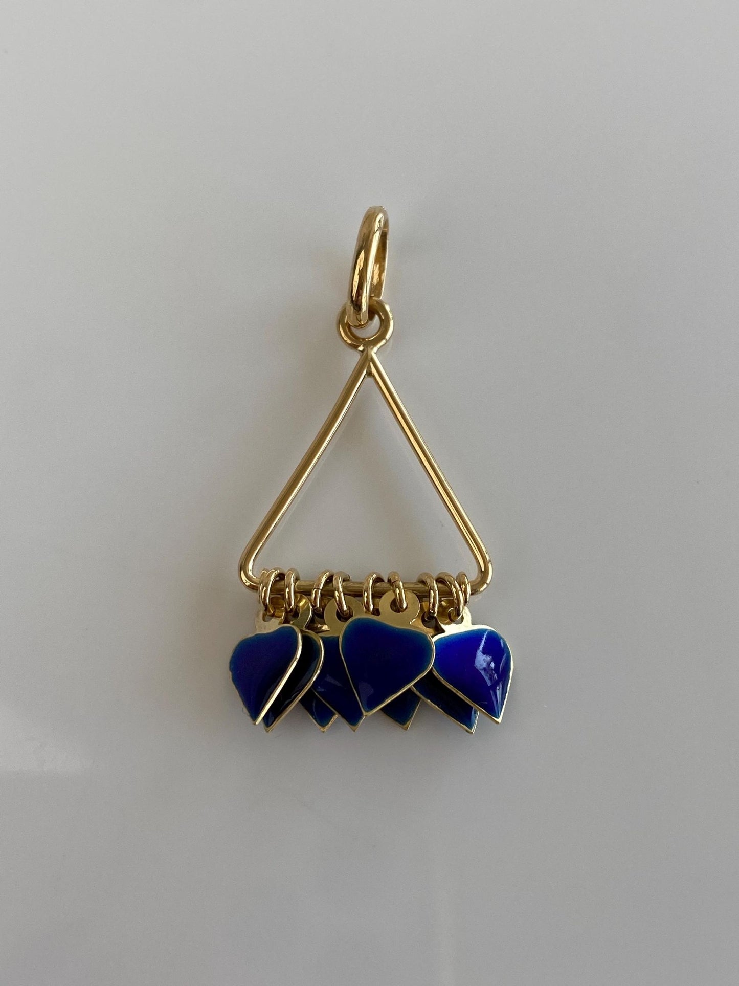 Vintage Solid 18k Yellow Gold Blue Enamel Hearts Fringe Charm