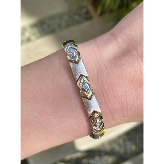 Solid 14k White & Yellow Gold Diamond Link Bracelet - 7.25 inches