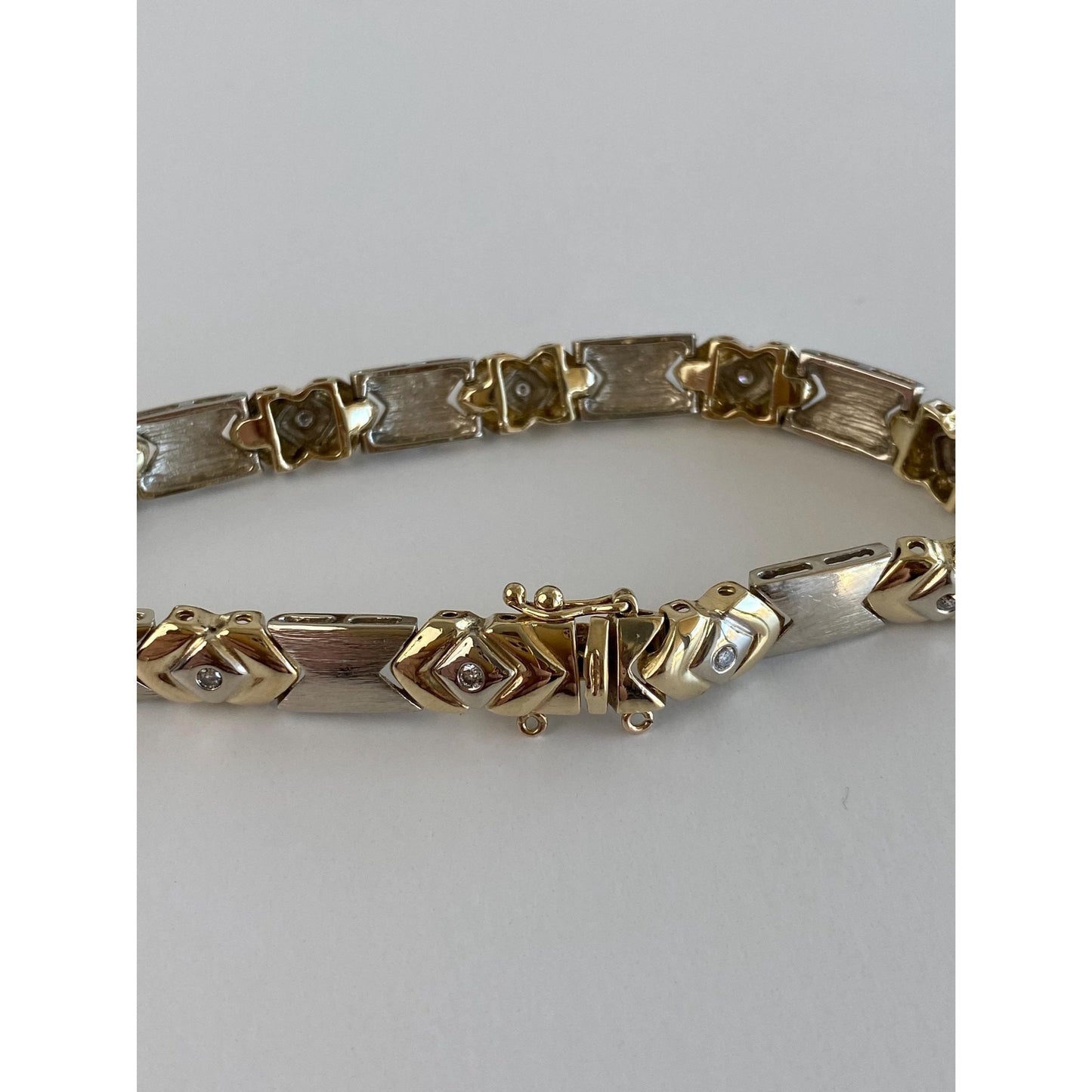 Solid 14k White & Yellow Gold Diamond Link Bracelet - 7.25 inches