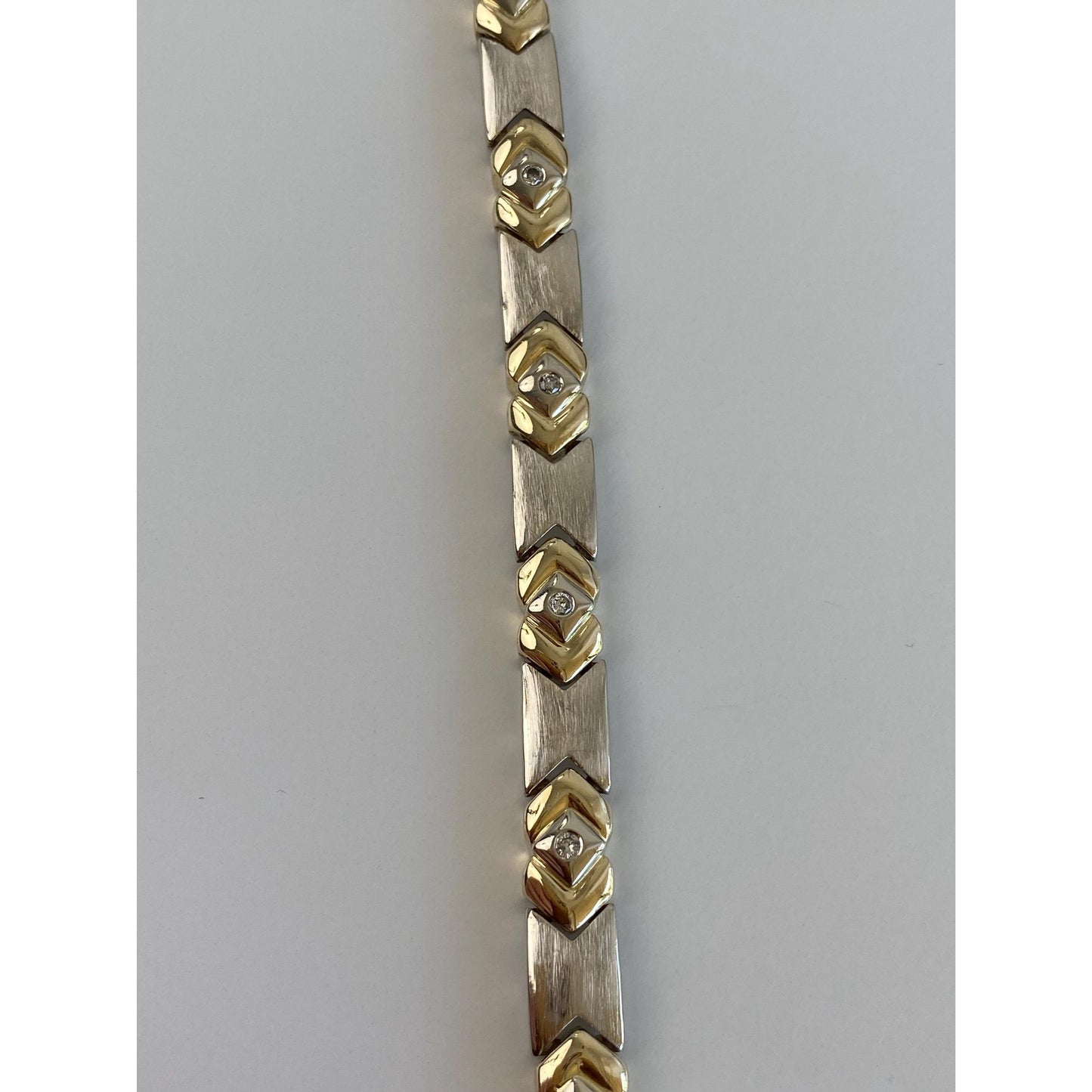 Solid 14k White & Yellow Gold Diamond Link Bracelet - 7.25 inches