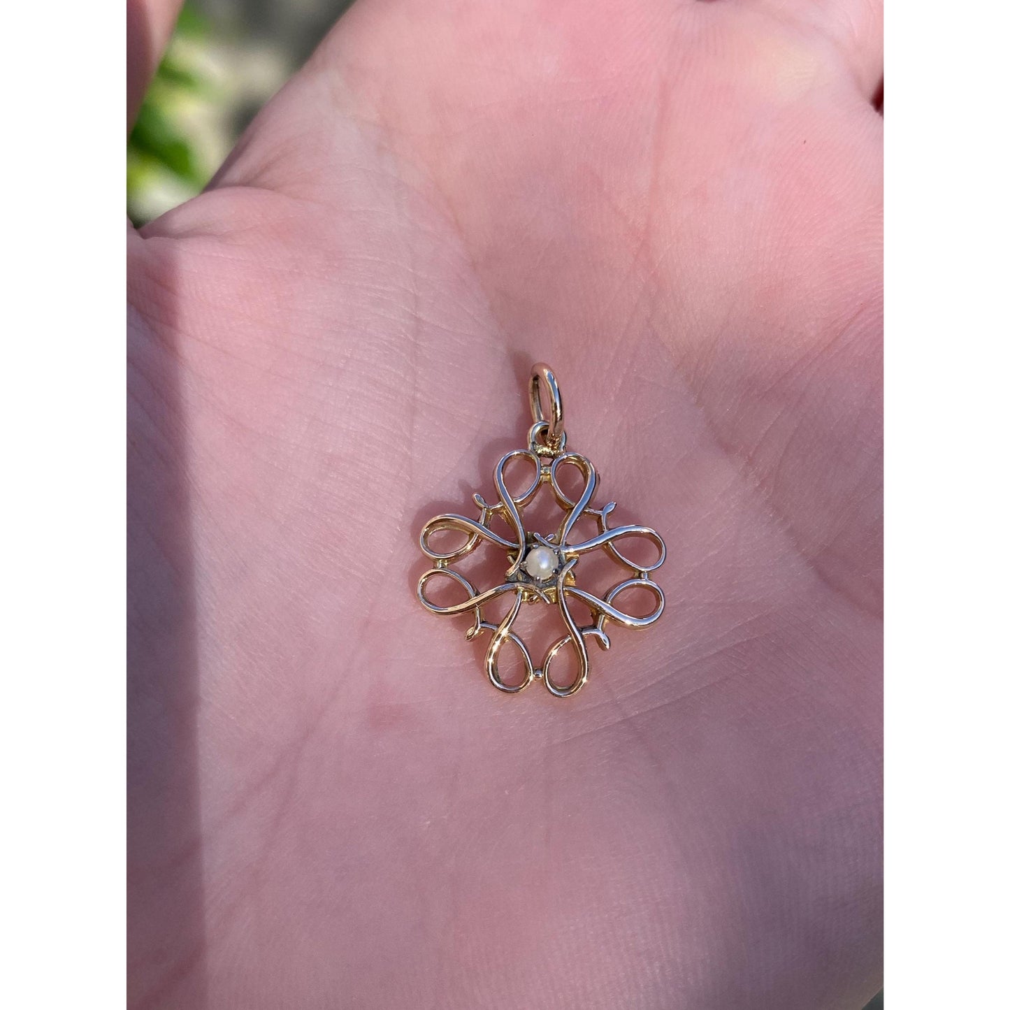 Vintage Solid 10k Yellow Gold Ornate Seed Pearl Charm