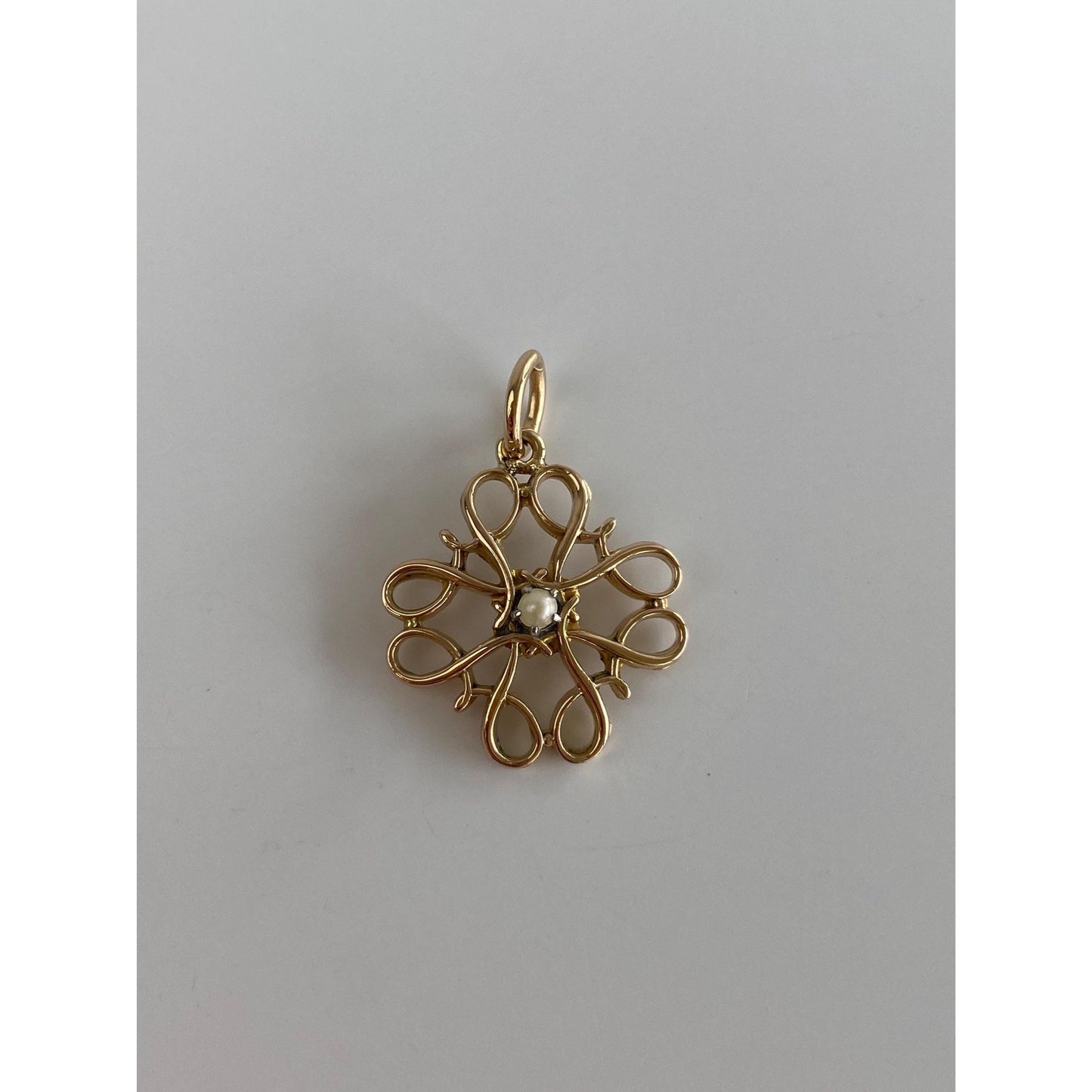 Vintage Solid 10k Yellow Gold Ornate Seed Pearl Charm