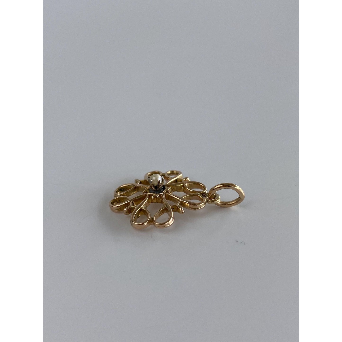 Vintage Solid 10k Yellow Gold Ornate Seed Pearl Charm