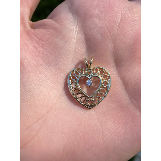 Vintage Solid 10k Yellow Gold Diamond Heart Charm