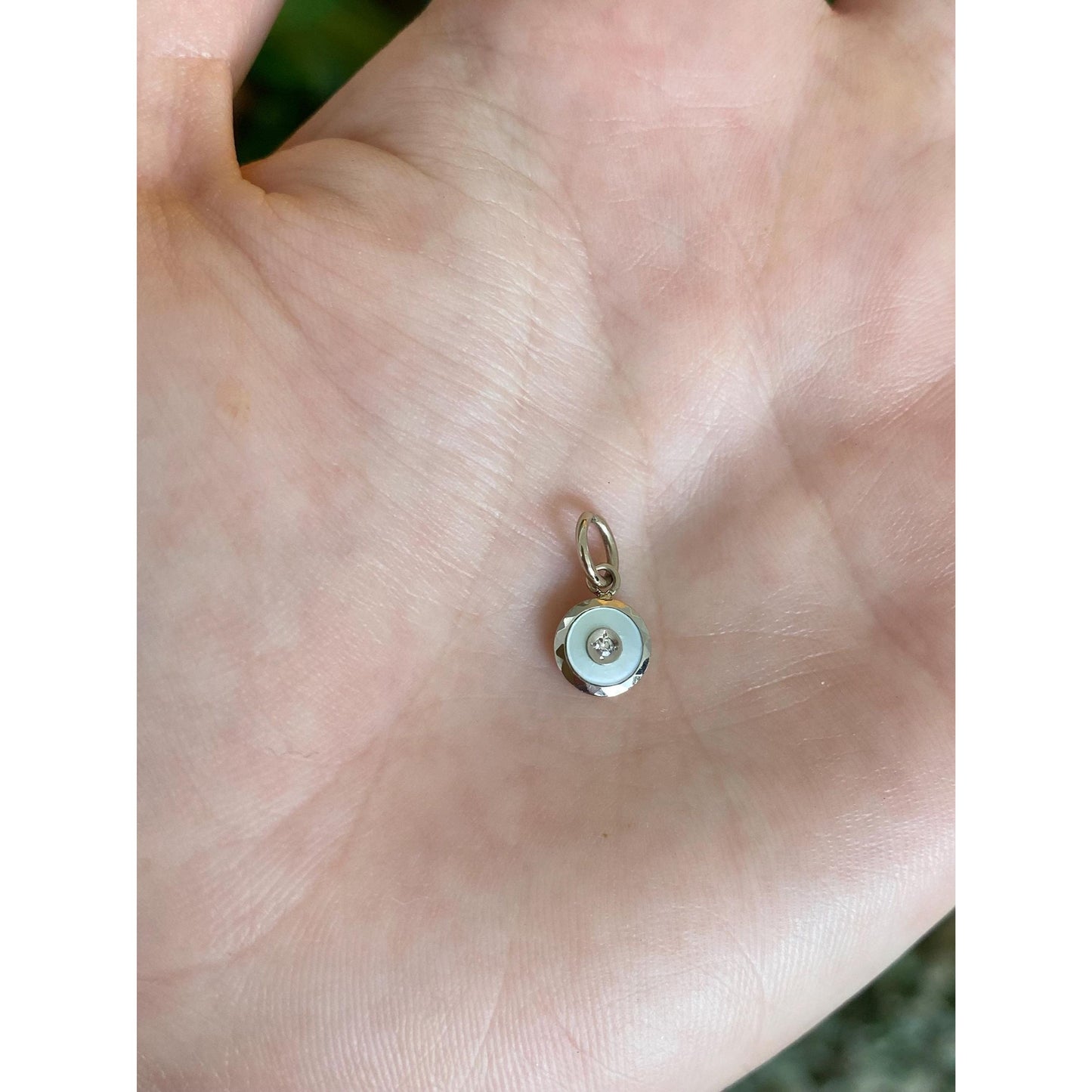 Vintage 14k White & Yellow Gold Diamond Mother of Pearl Cufflink Conversion Charm