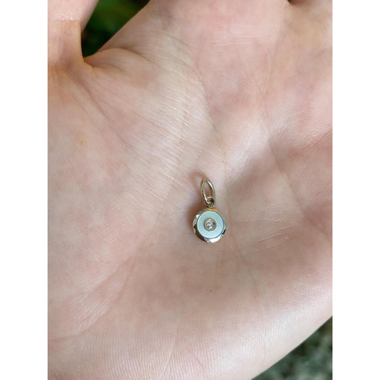 Vintage 14k White & Yellow Gold Diamond Mother of Pearl Cufflink Conversion Charm