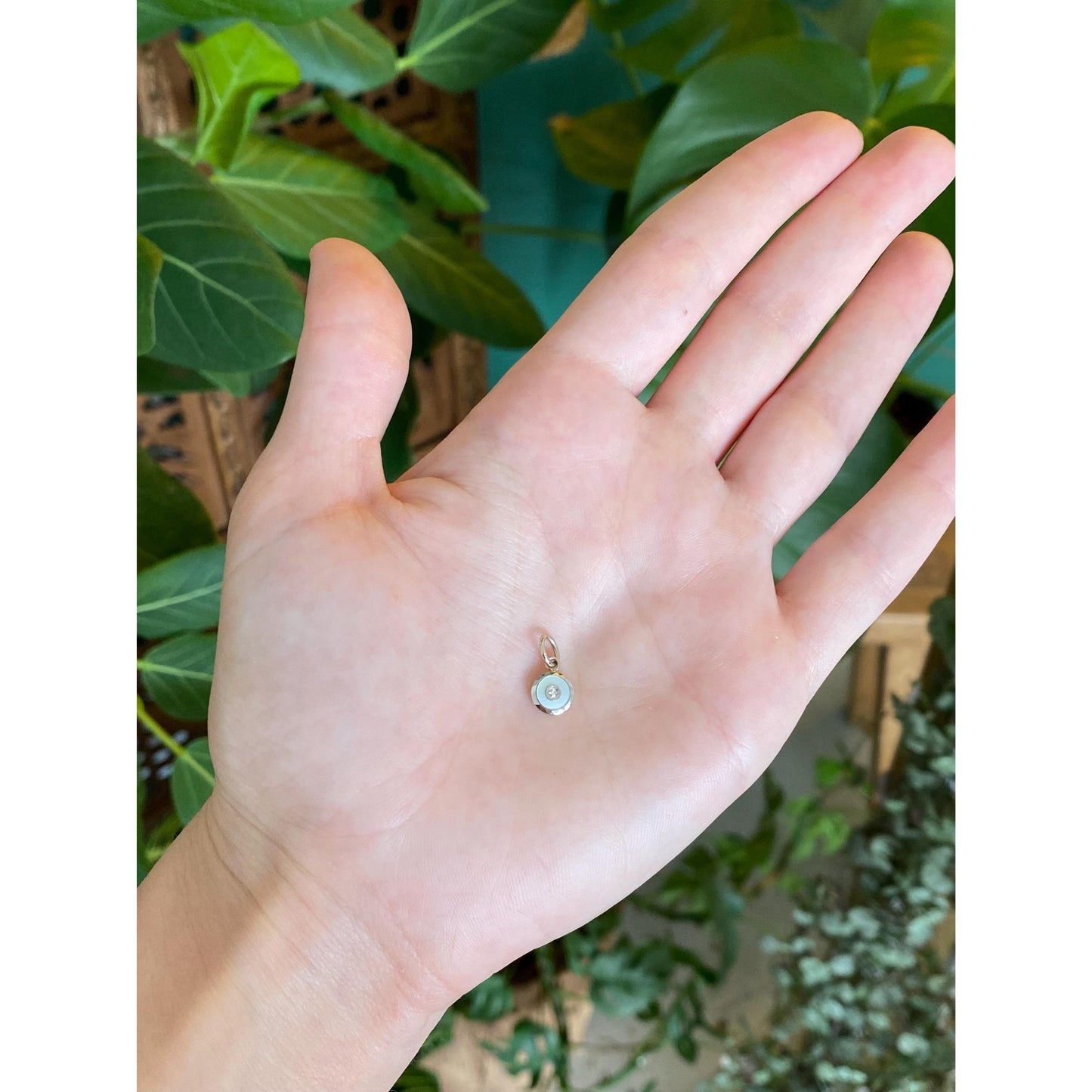 Vintage 14k White & Yellow Gold Diamond Mother of Pearl Cufflink Conversion Charm