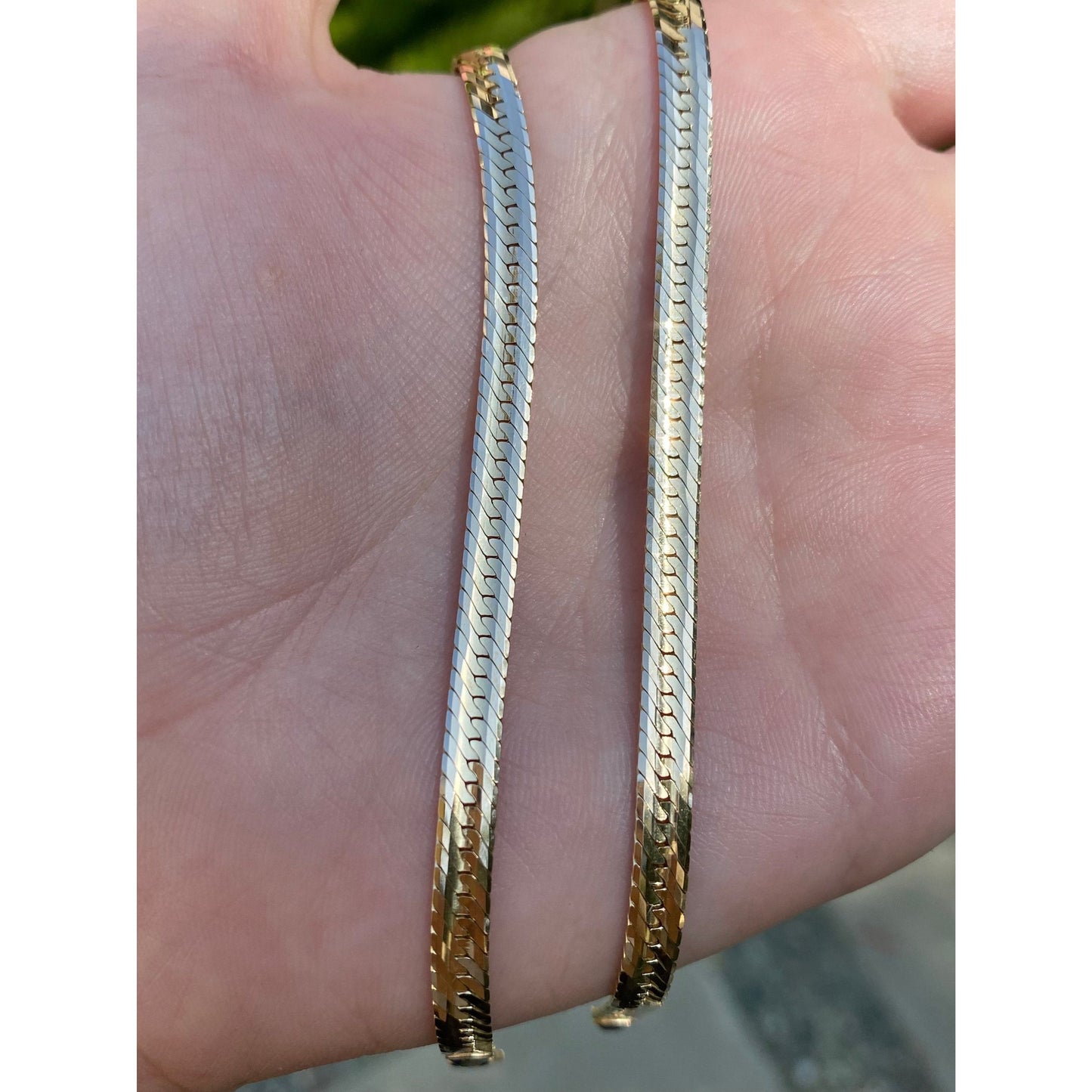 Vintage Solid 14k Yellow Gold Herringbone Chain Necklace - 18.25 inches