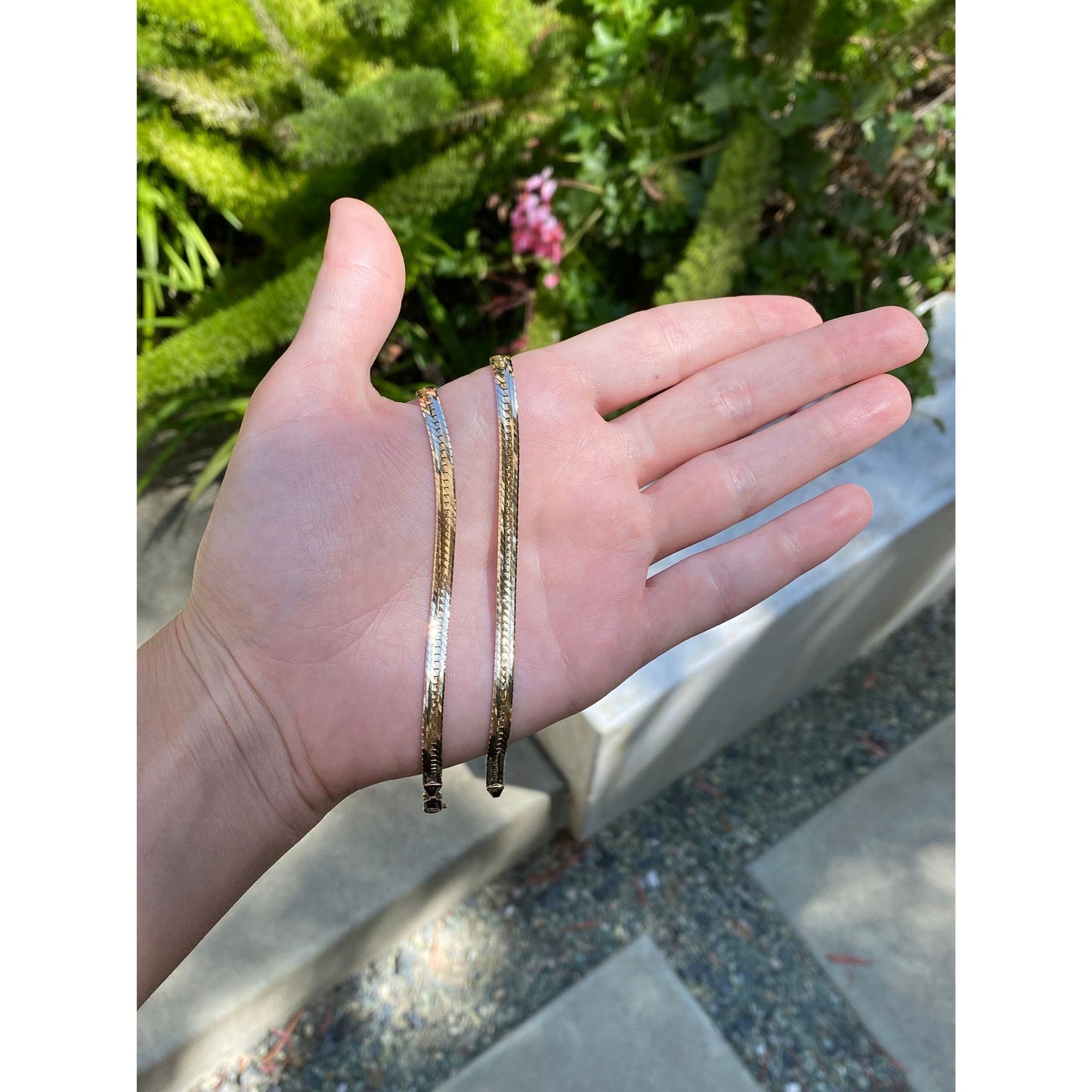 Vintage Solid 14k Yellow Gold Herringbone Chain Necklace - 18.25 inches