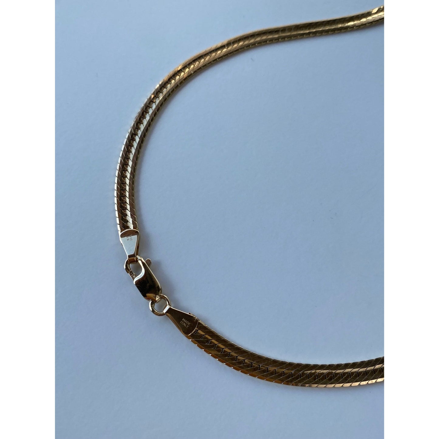 Vintage Solid 14k Yellow Gold Herringbone Chain Necklace - 18.25 inches