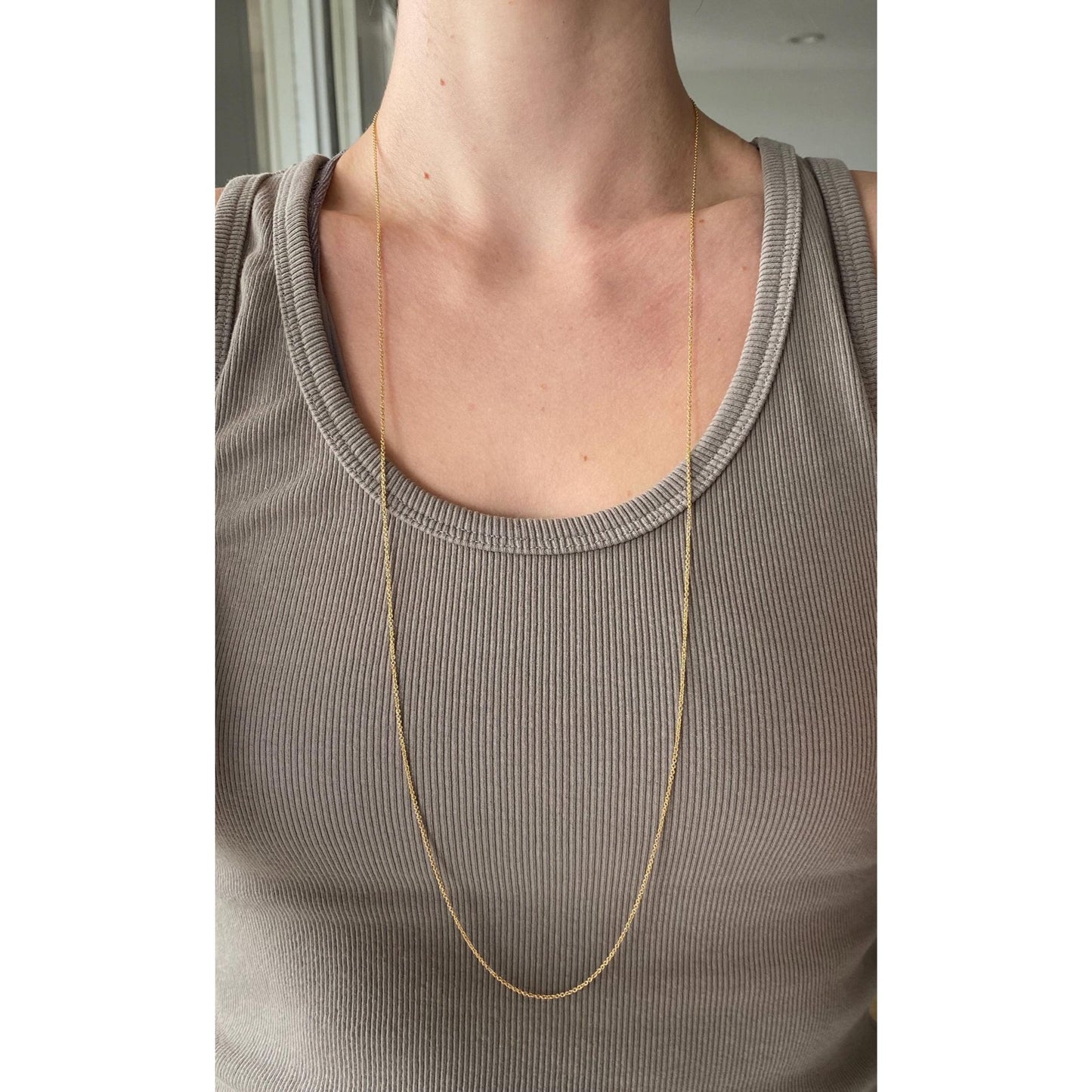 Vintage Solid 14k Yellow Gold Long Tight Rolo Chain Necklace - 33.75 inches