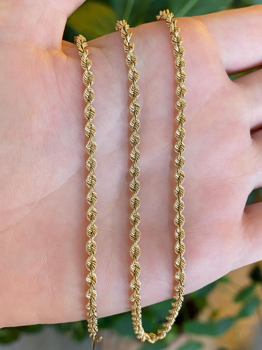 Vintage Solid 14k Yellow Gold Rope Chain Necklace - 20 inches